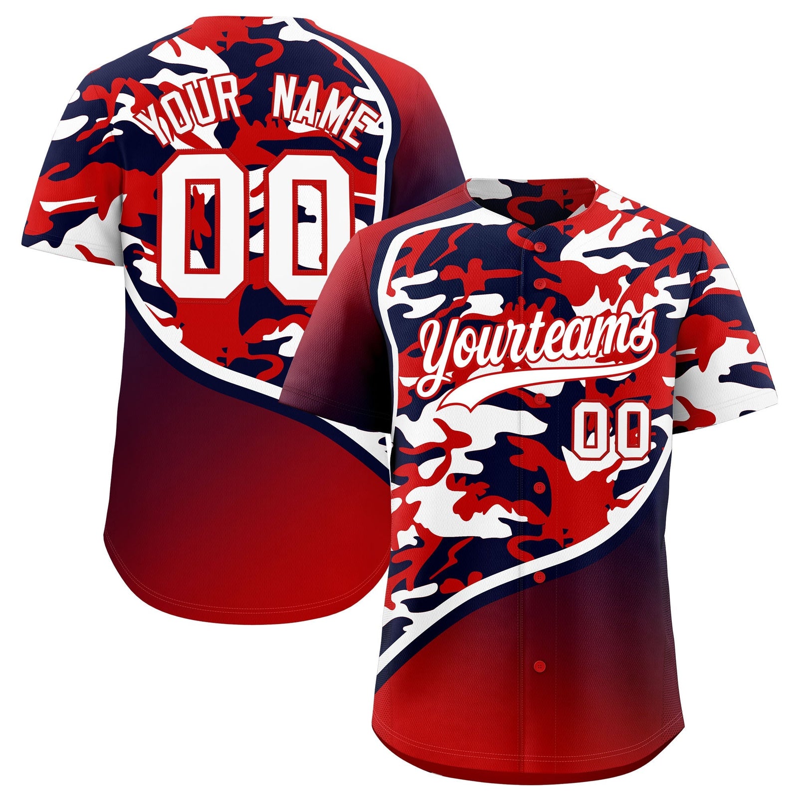 Custom Red Navy White Camo Gradient Fashion Baseball Jersey | Perfect for Training,Sublimation Printed & Stitched,Add Name and Numbern,Perfect for Teams | KXKSHOP