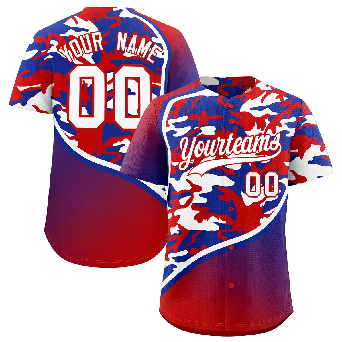 Custom Red Royal Blue White Camo Gradient Fashion Baseball Jersey | Perfect for Training,Sublimation Printed &amp; Stitched,Add Name and Numbern,Perfect for Teams | KXKSHOP
