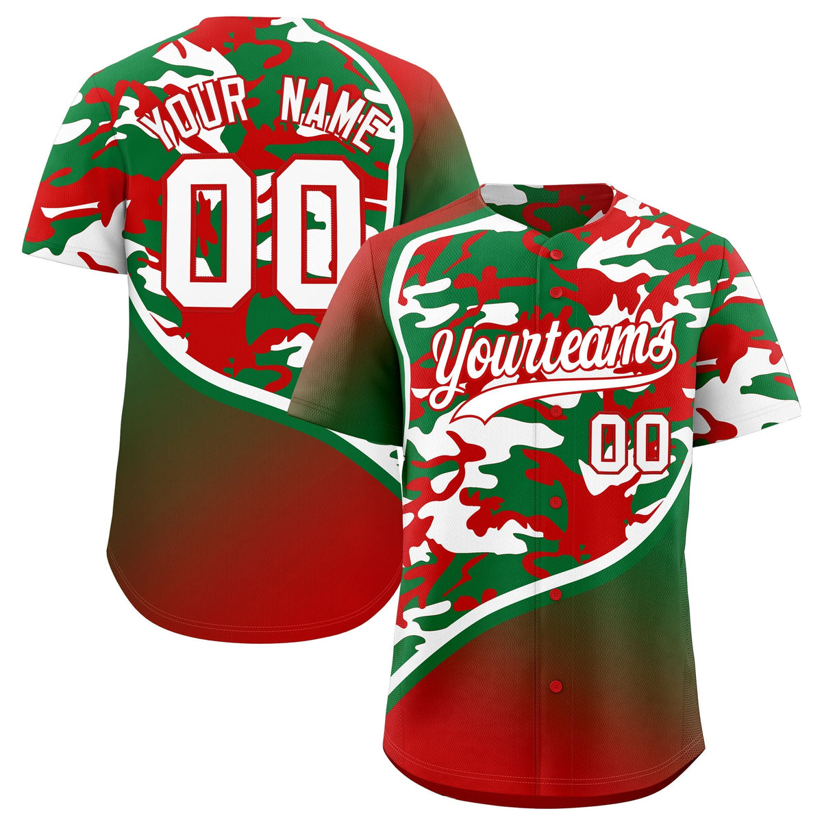 Custom Kelly Green Red White Camo Gradient Fashion Baseball Jersey | Perfect for Training,Sublimation Printed &amp; Stitched,Add Name and Numbern,Perfect for Teams | KXKSHOP