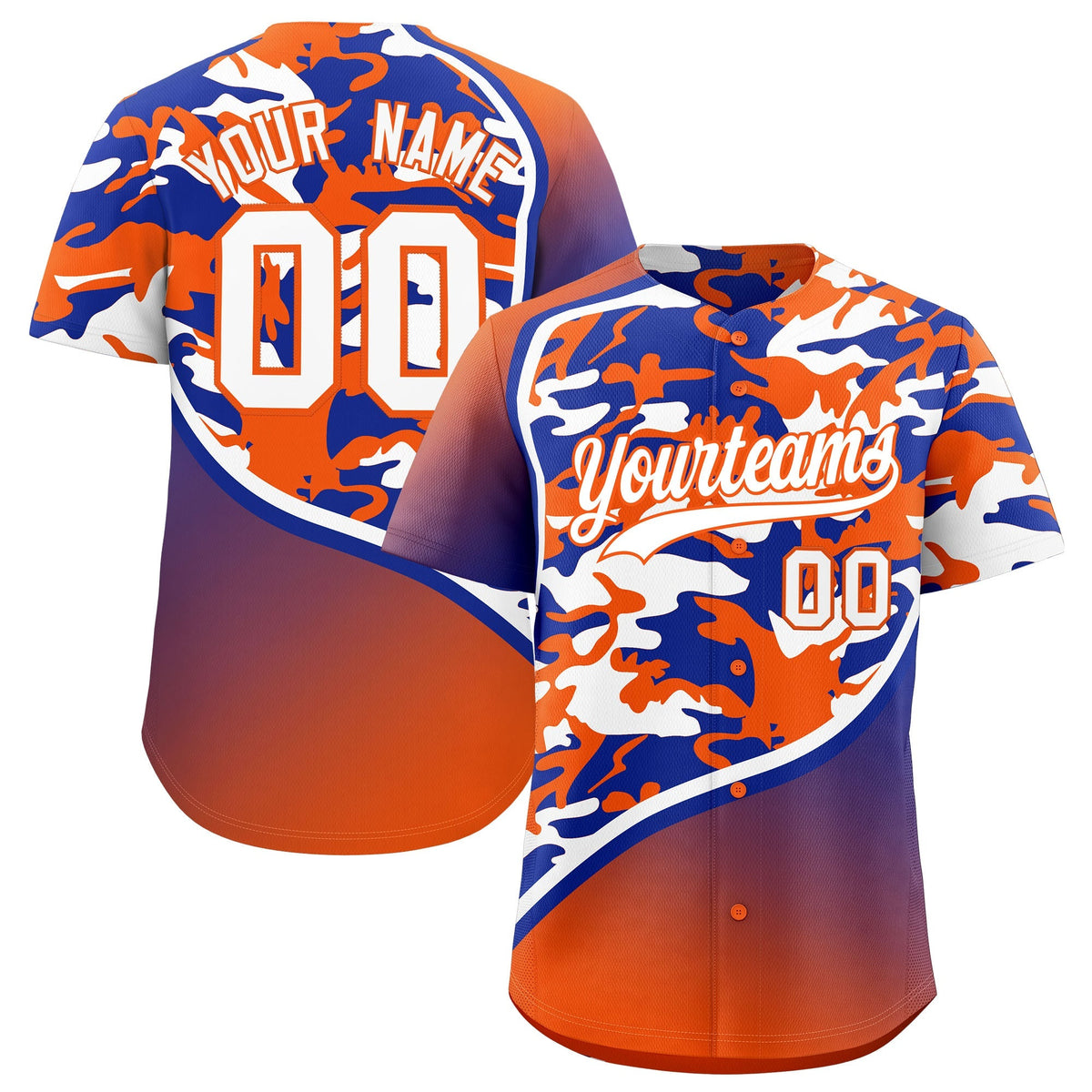 Custom Royal Blue Orange White Camo Gradient Fashion Baseball Jersey | Perfect for Training,Sublimation Printed &amp; Stitched,Add Name and Numbern,Perfect for Teams | KXKSHOP