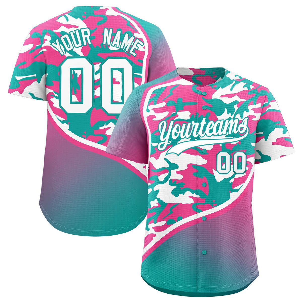 Custom Aqua Pink White Camo Gradient Fashion Baseball Jersey | Perfect for Training,Sublimation Printed &amp; Stitched,Add Name and Numbern,Perfect for Teams | KXKSHOP