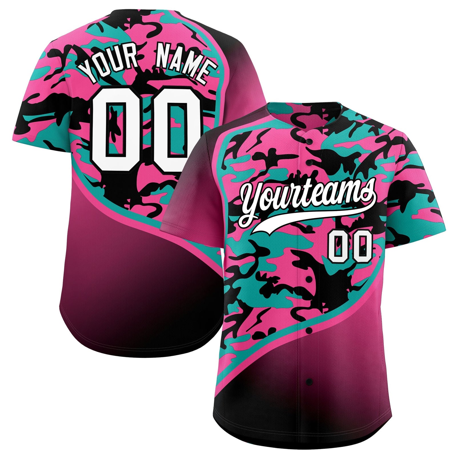 Custom Aqua Pink Black Camo Gradient Fashion Baseball Jersey | Perfect for Training,Sublimation Printed & Stitched,Add Name and Numbern,Perfect for Teams | KXKSHOP