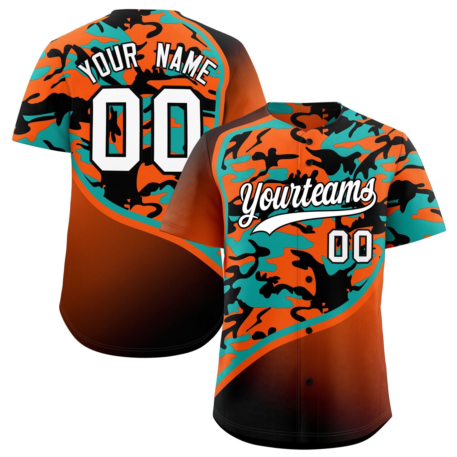 Custom Orange Aqua Black Camo Gradient Fashion Baseball Jersey | Perfect for Training,Sublimation Printed & Stitched,Add Name and Numbern,Perfect for Teams | KXKSHOP