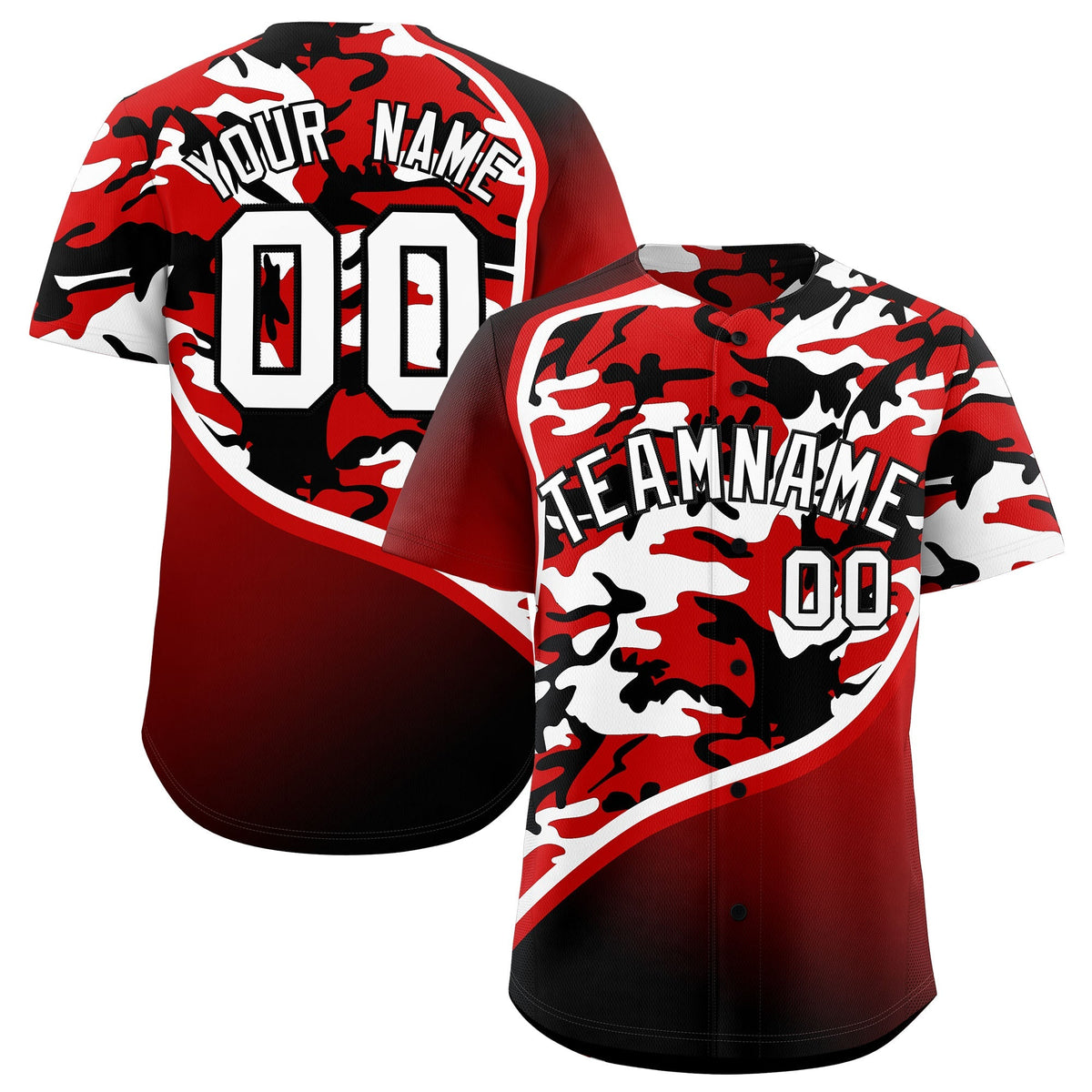 Custom Black White Red Camo Gradient Fashion Baseball Jersey | Perfect for Training,Sublimation Printed &amp; Stitched,Add Name and Numbern,Perfect for Teams | KXKSHOP