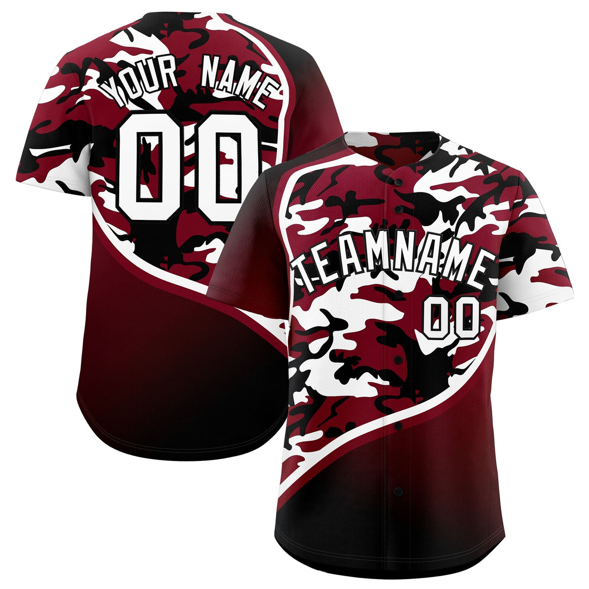 Custom Crimson Black White Camo Gradient Fashion Baseball Jersey | Perfect for Training,Sublimation Printed &amp; Stitched,Add Name and Numbern,Perfect for Teams | KXKSHOP