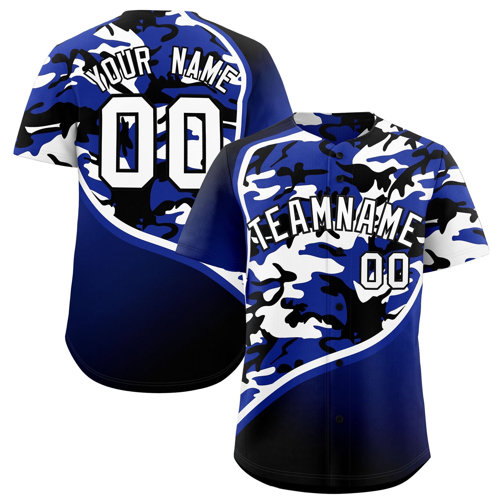 Custom Royal Blue Black White Camo Gradient Fashion Baseball Jersey | Perfect for Training,Sublimation Printed & Stitched,Add Name and Numbern,Perfect for Teams | KXKSHOP