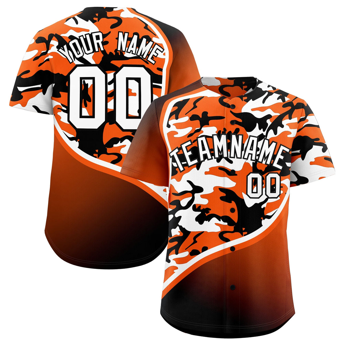 Custom Orange White Black Camo Gradient Fashion Baseball Jersey | Perfect for Training,Sublimation Printed &amp; Stitched,Add Name and Numbern,Perfect for Teams | KXKSHOP