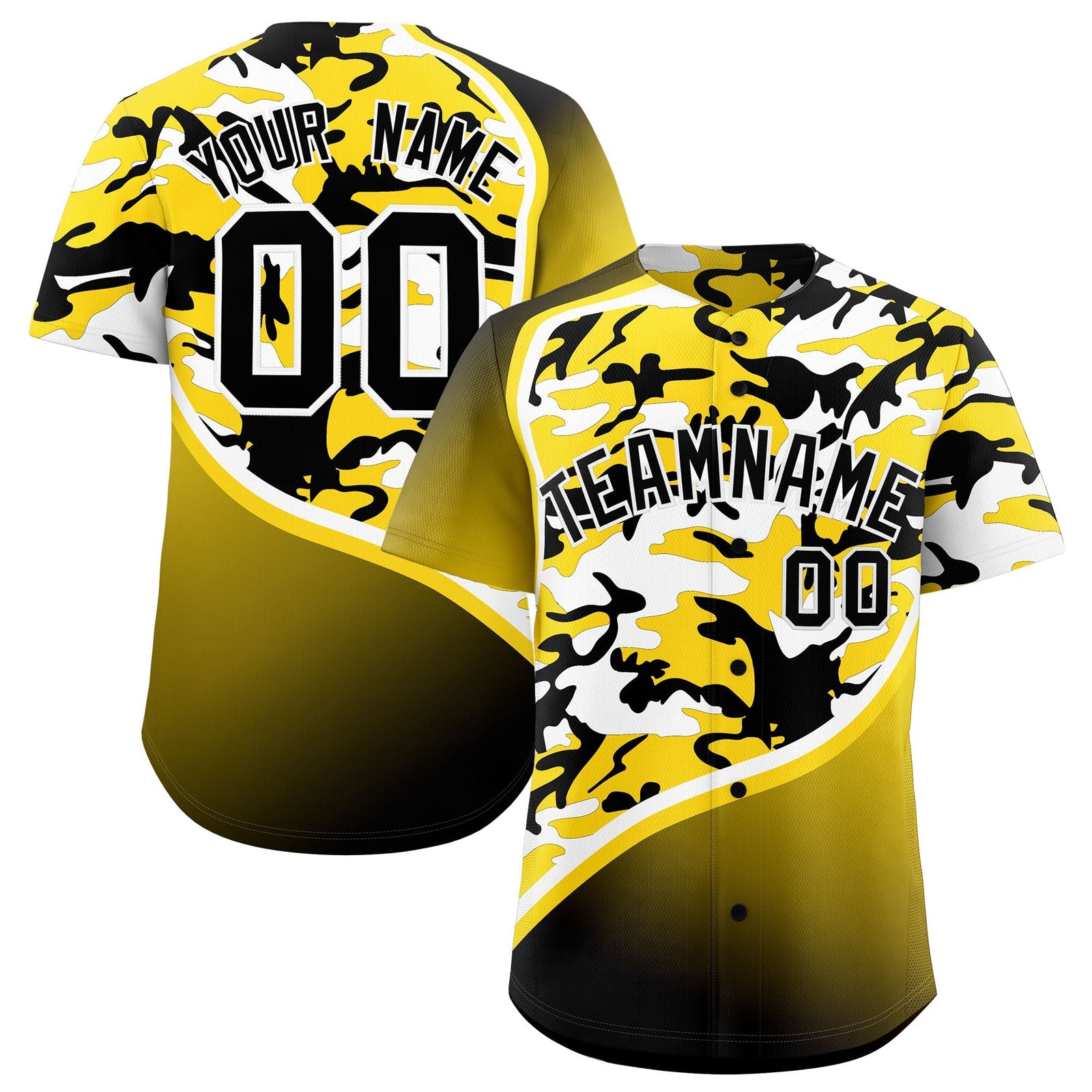 Custom Gold Black White Camo Gradient Fashion Baseball Jersey | Perfect for Training,Sublimation Printed & Stitched,Add Name and Numbern,Perfect for Teams | KXKSHOP