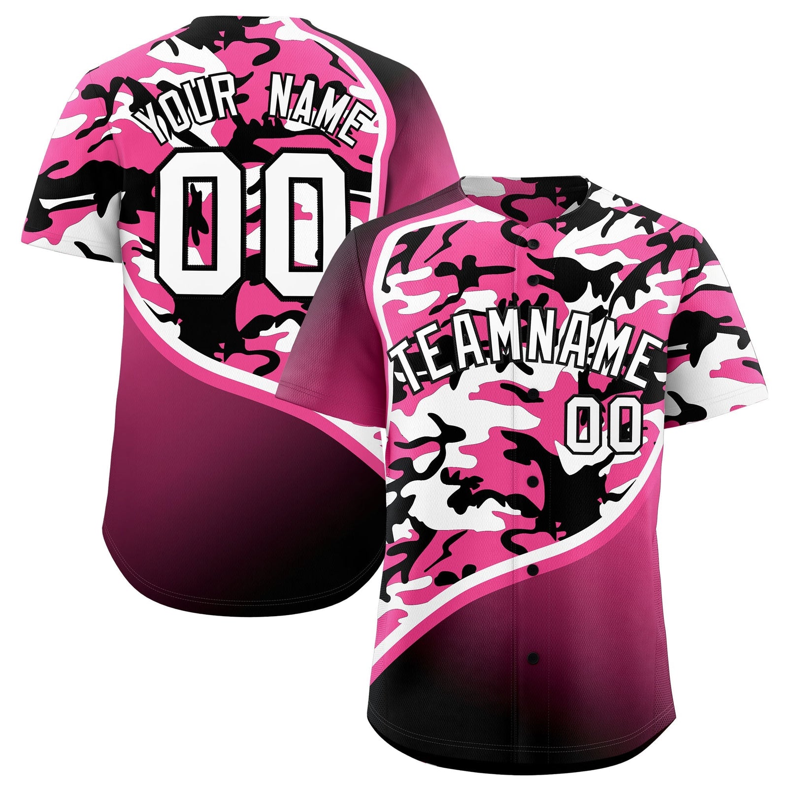Custom Pink Black White Camo Gradient Fashion Baseball Jersey | Perfect for Training,Sublimation Printed & Stitched,Add Name and Numbern,Perfect for Teams | KXKSHOP
