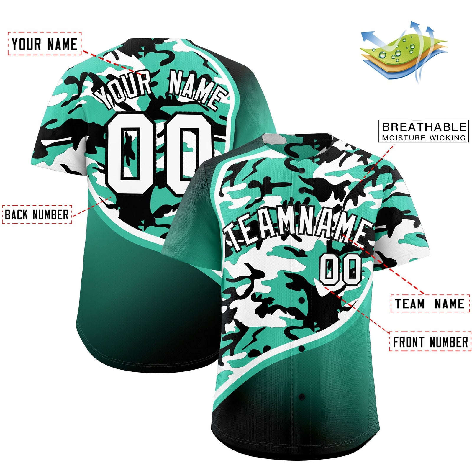 Custom Bright Green Black White Camo Gradient Fashion Baseball Jersey | Perfect for Training,Sublimation Printed & Stitched,Add Name and Numbern,Perfect for Teams | KXKSHOP