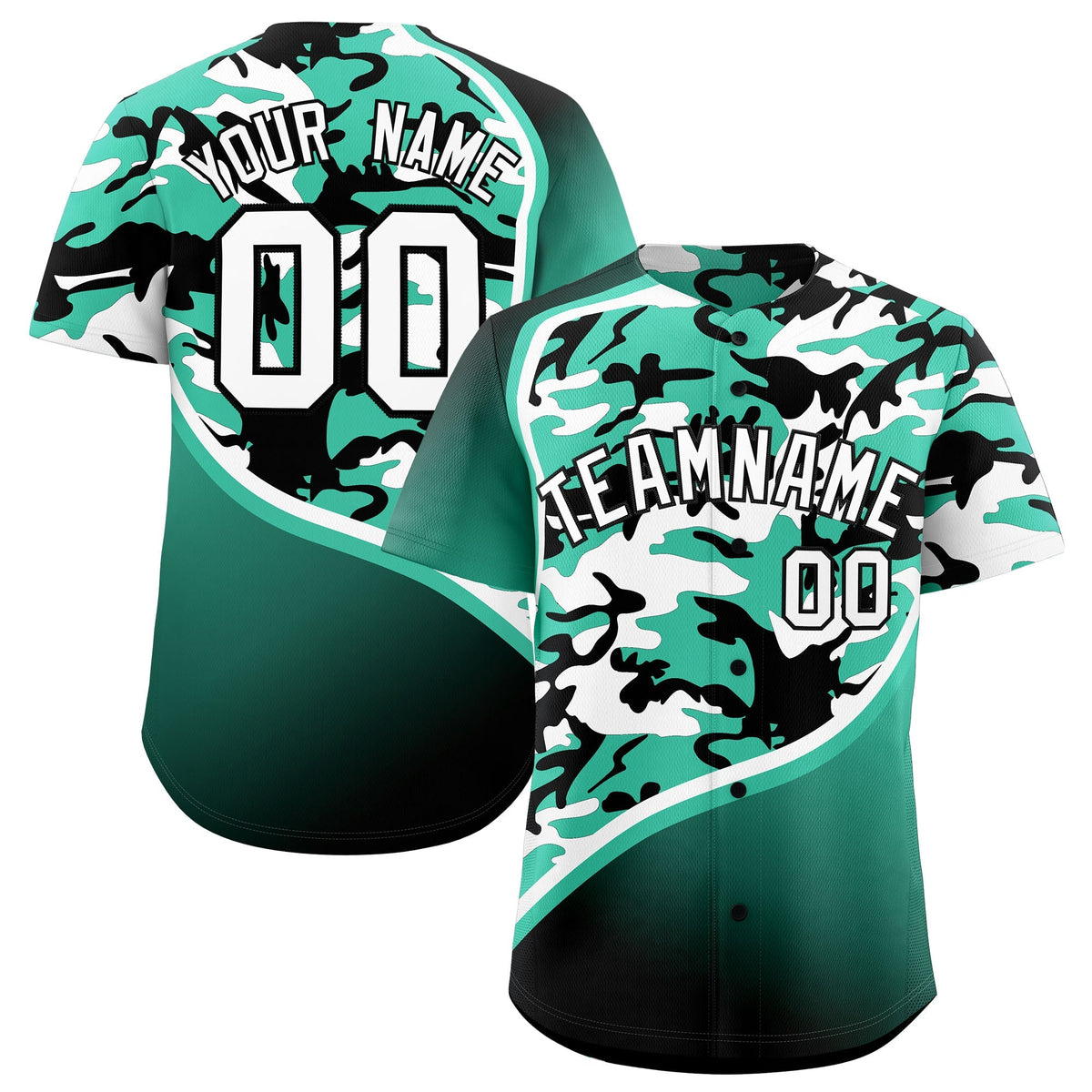 Custom Bright Green Black White Camo Gradient Fashion Baseball Jersey | Perfect for Training,Sublimation Printed &amp; Stitched,Add Name and Numbern,Perfect for Teams | KXKSHOP