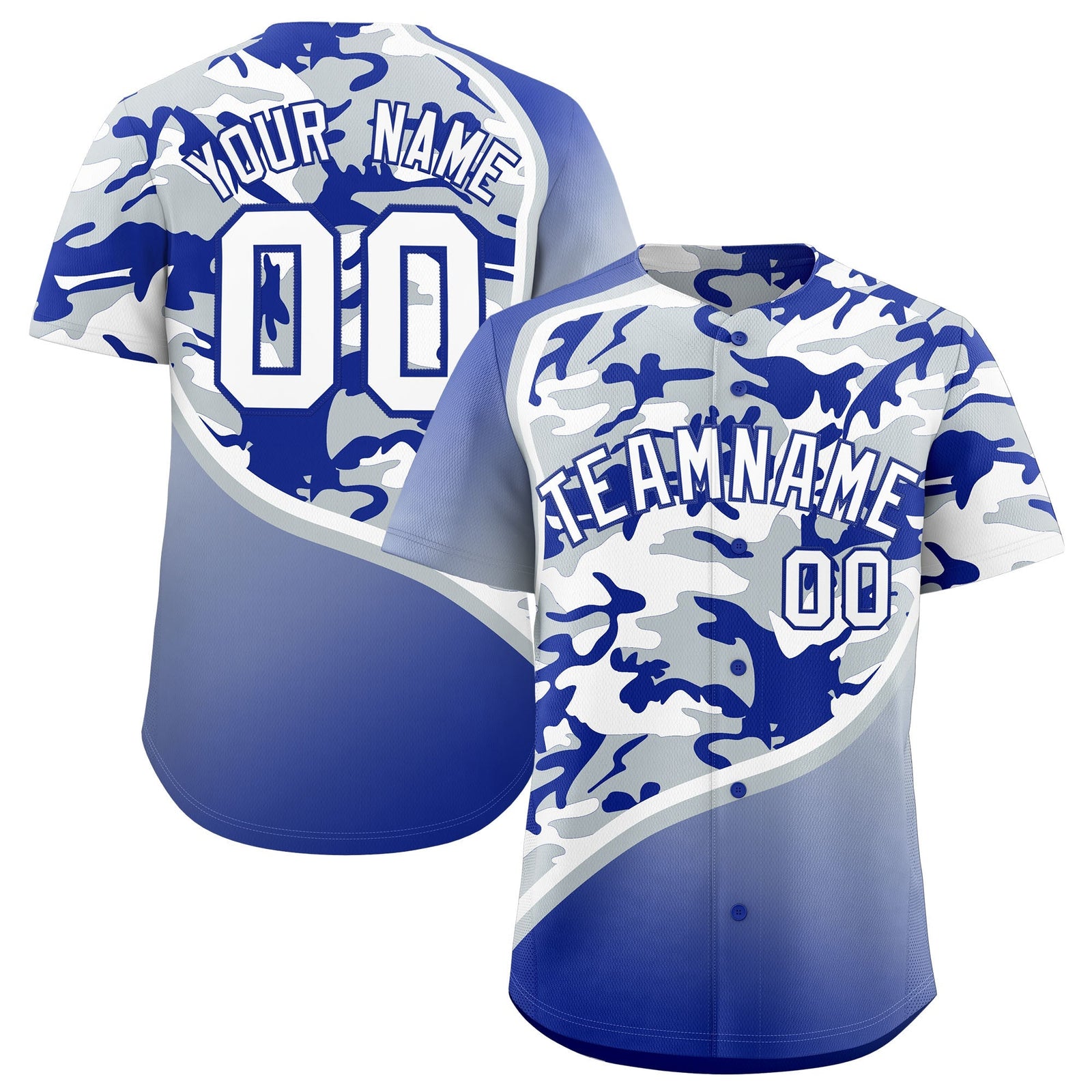Custom Silver Royal Blue White Camo Gradient Fashion Baseball Jersey | Perfect for Training,Sublimation Printed & Stitched,Add Name and Numbern,Perfect for Teams | KXKSHOP