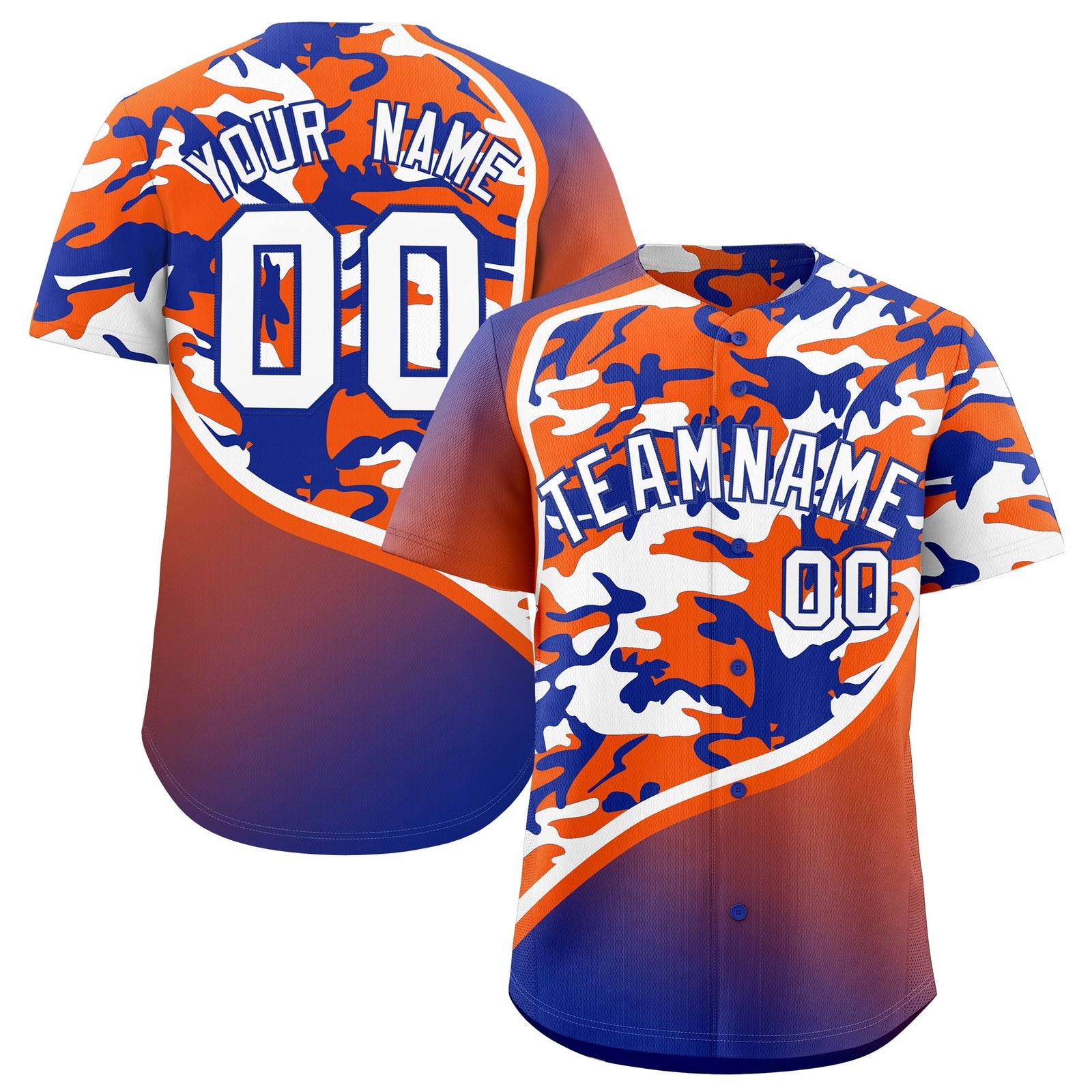 Custom Orange Royal Blue White Camo Gradient Fashion Baseball Jersey | Perfect for Training,Sublimation Printed & Stitched,Add Name and Numbern,Perfect for Teams | KXKSHOP