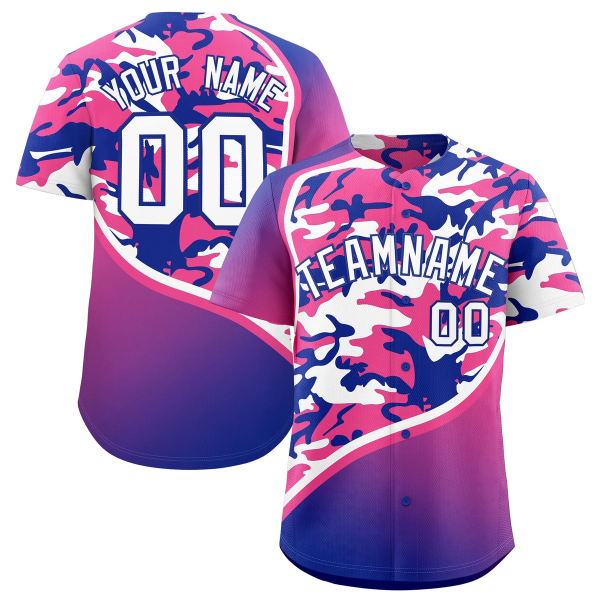 Custom Pink Royal Blue White Camo Gradient Fashion Baseball Jersey | Perfect for Training,Sublimation Printed & Stitched,Add Name and Numbern,Perfect for Teams | KXKSHOP
