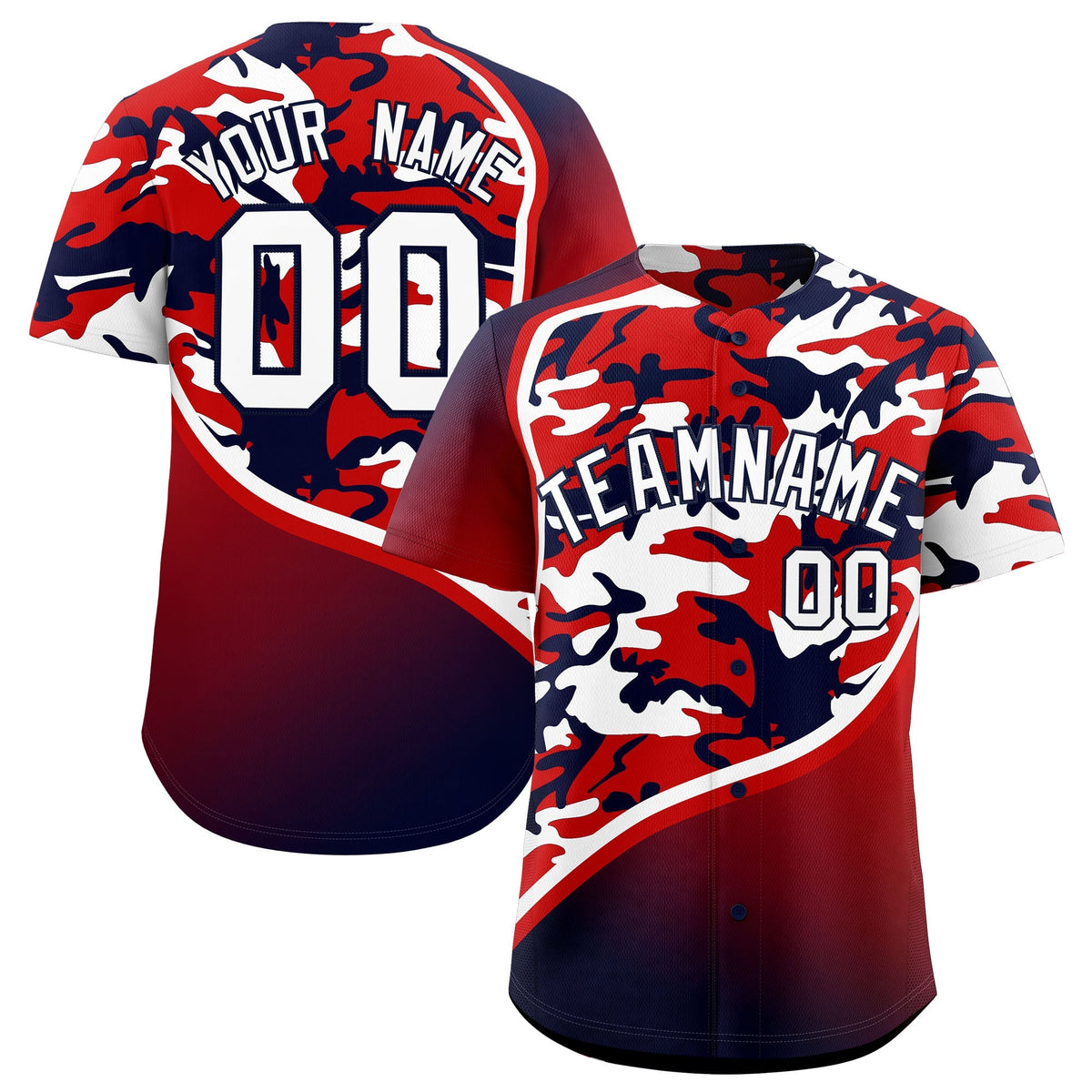 Custom Red White Navy Camo Gradient Fashion Baseball Jersey | Perfect for Training,Sublimation Printed &amp; Stitched,Add Name and Numbern,Perfect for Teams | KXKSHOP