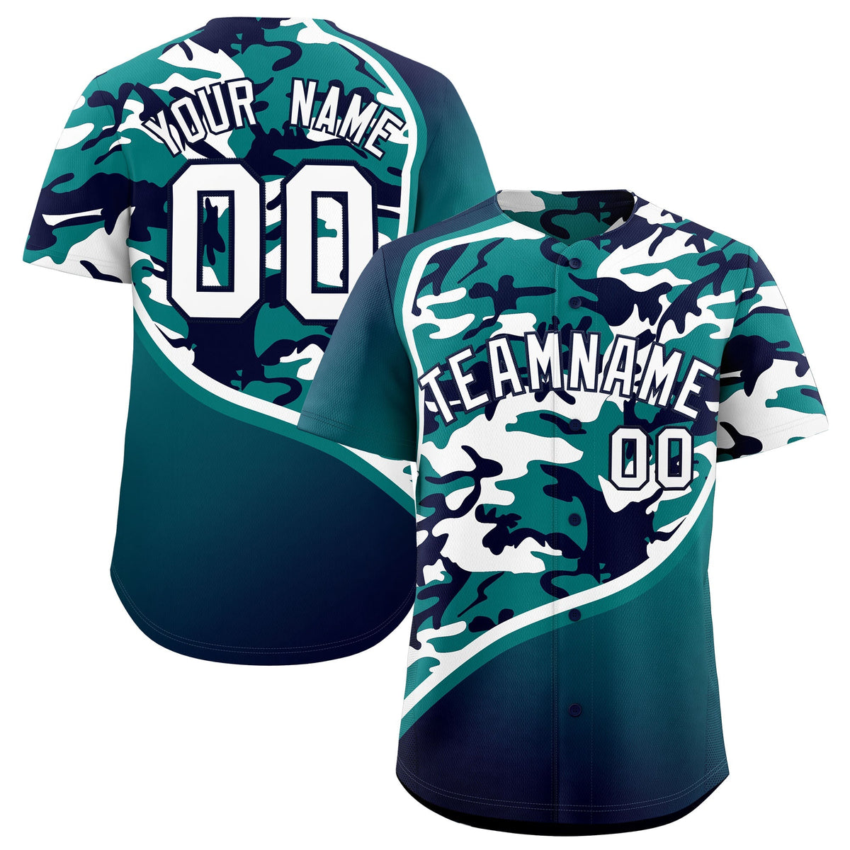 Custom Teal Navy White Camo Gradient Fashion Baseball Jersey | Perfect for Training,Sublimation Printed & Stitched,Add Name and Numbern,Perfect for Teams | KXKSHOP