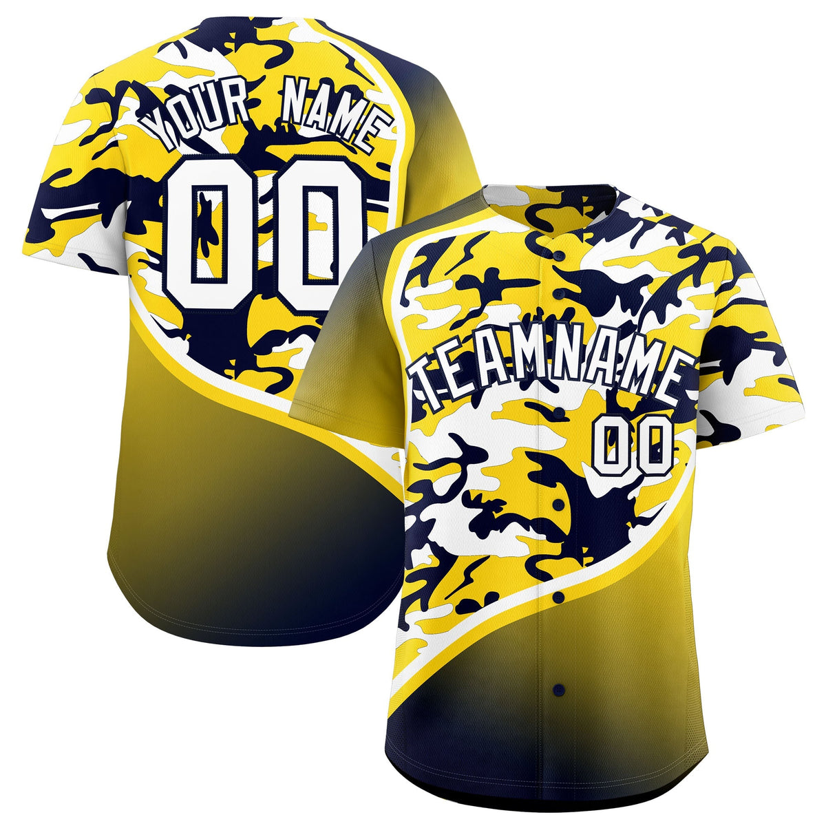 Custom Gold Navy White Camo Gradient Fashion Baseball Jersey | Perfect for Training,Sublimation Printed &amp; Stitched,Add Name and Numbern,Perfect for Teams | KXKSHOP