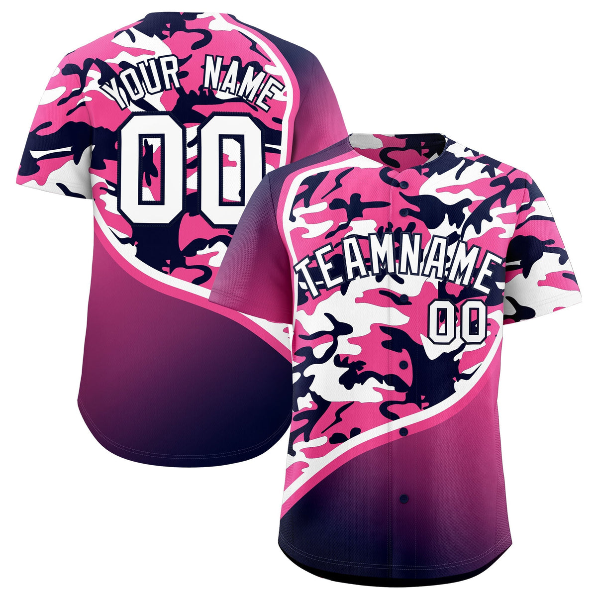 Custom Pink Navy White Camo Gradient Fashion Baseball Jersey | Perfect for Training,Sublimation Printed &amp; Stitched,Add Name and Numbern,Perfect for Teams | KXKSHOP