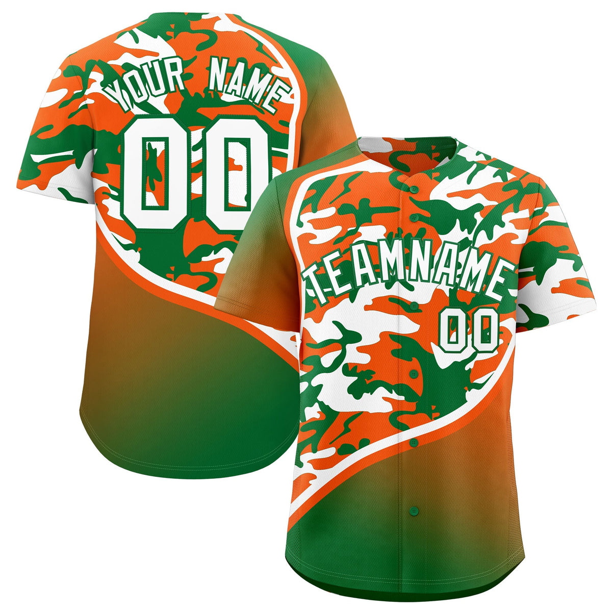 Custom Orange Kelly Green White Camo Gradient Fashion Baseball Jersey | Perfect for Training,Sublimation Printed &amp; Stitched,Add Name and Numbern,Perfect for Teams | KXKSHOP
