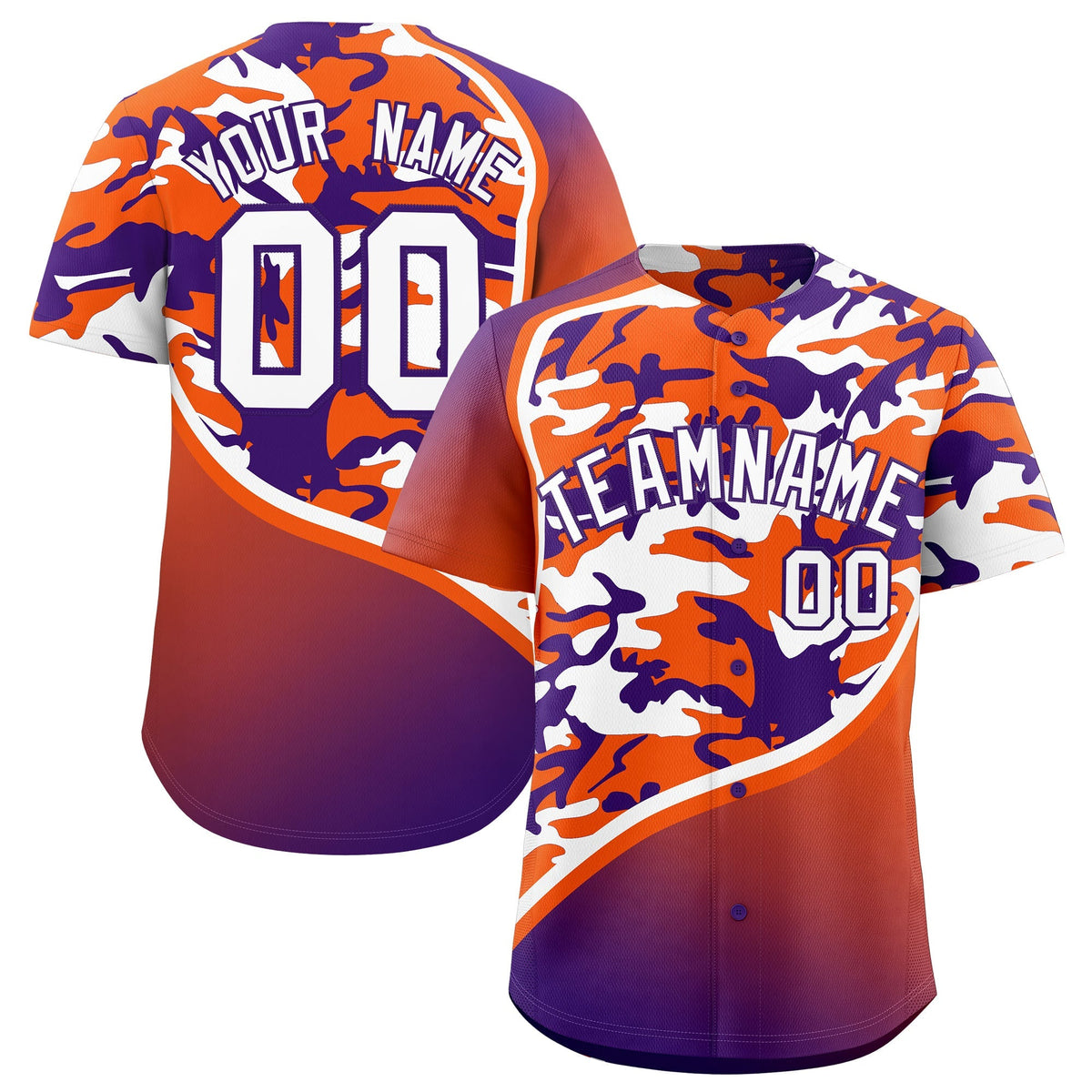 Custom Orange Purple White Camo Gradient Fashion Baseball Jersey | Perfect for Training,Sublimation Printed &amp; Stitched,Add Name and Numbern,Perfect for Teams | KXKSHOP