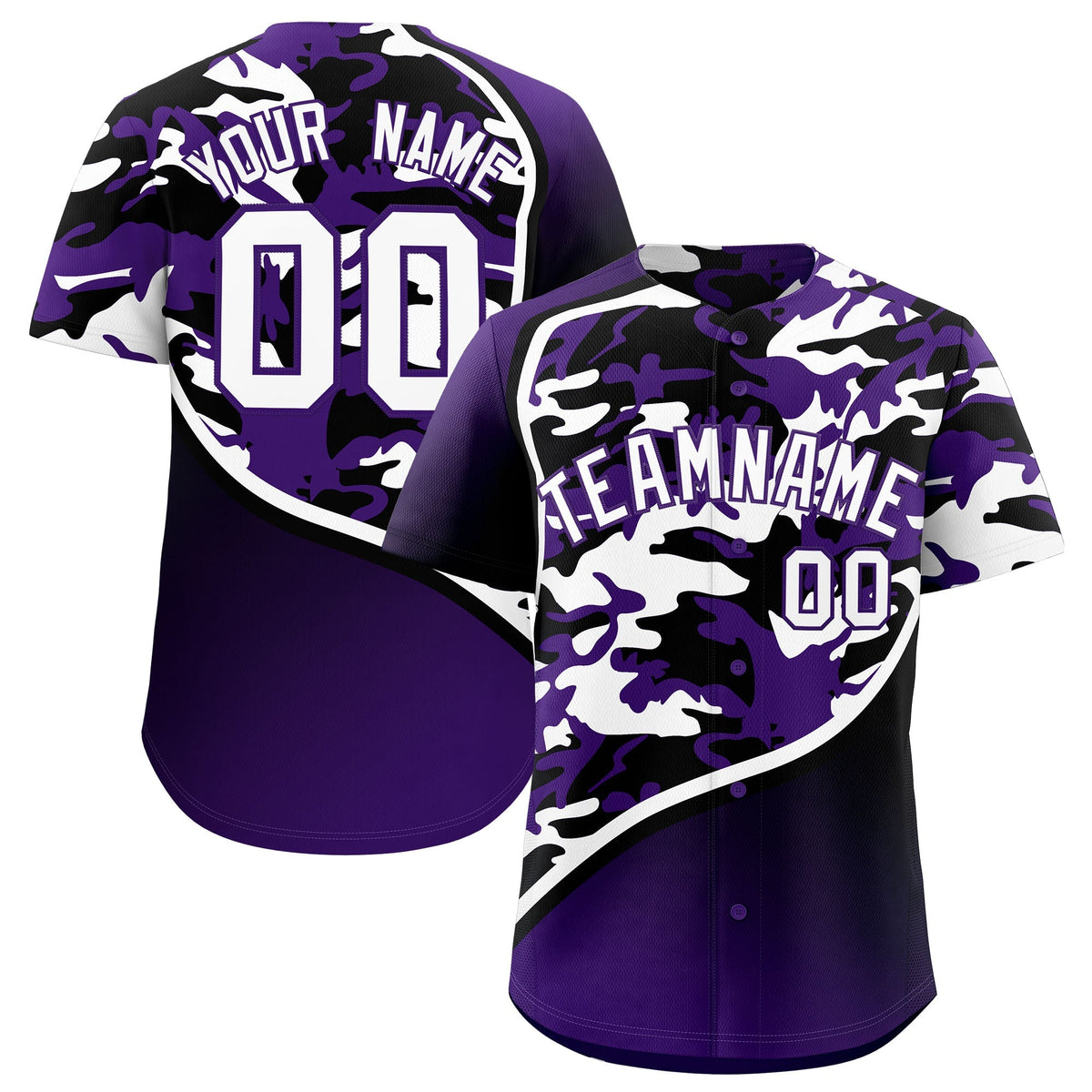 Custom Purple Black White Camo Gradient Fashion Baseball Jersey | Perfect for Training,Sublimation Printed &amp; Stitched,Add Name and Numbern,Perfect for Teams | KXKSHOP