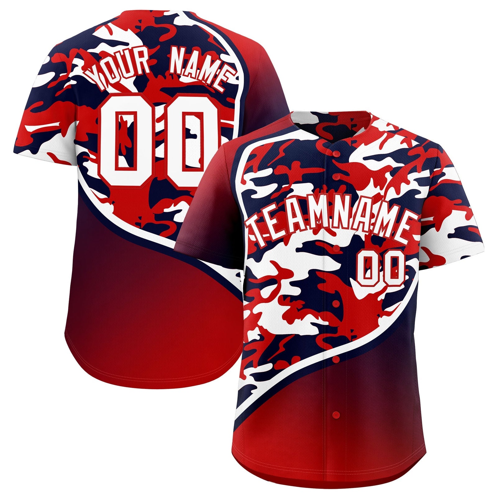 Custom Red Navy White Camo Gradient Fashion Baseball Jersey | Perfect for Training,Sublimation Printed & Stitched,Add Name and Numbern,Perfect for Teams | KXKSHOP