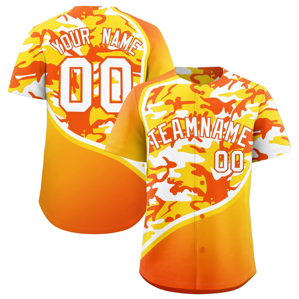 Custom Gold Orange White Camo Gradient Fashion Baseball Jersey | Perfect for Training,Sublimation Printed &amp; Stitched,Add Name and Numbern,Perfect for Teams | KXKSHOP