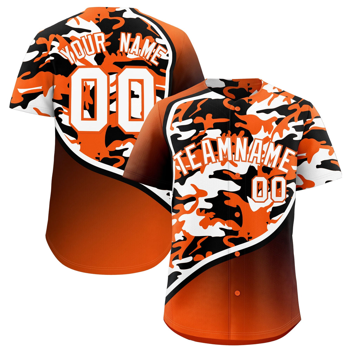 Custom Orange Black White Camo Gradient Fashion Baseball Jersey | Perfect for Training,Sublimation Printed &amp; Stitched,Add Name and Numbern,Perfect for Teams | KXKSHOP