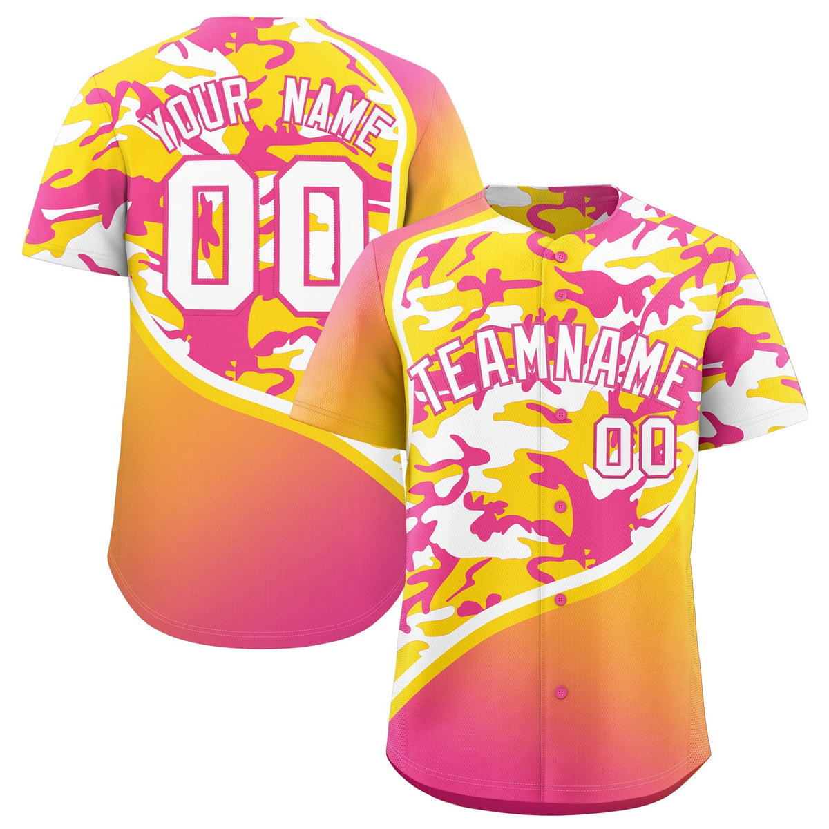 Custom Gold Pink White Camo Gradient Fashion Baseball Jersey | Perfect for Training,Sublimation Printed &amp; Stitched,Add Name and Numbern,Perfect for Teams | KXKSHOP
