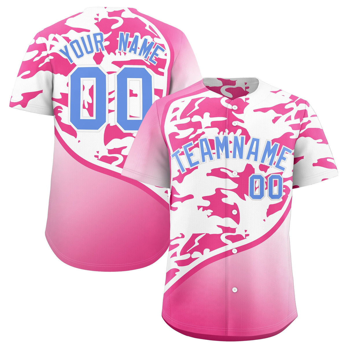 Custom White Pink Light Blue Camo Gradient Fashion Baseball Jersey | Perfect for Training,Sublimation Printed &amp; Stitched,Add Name and Numbern,Perfect for Teams | KXKSHOP