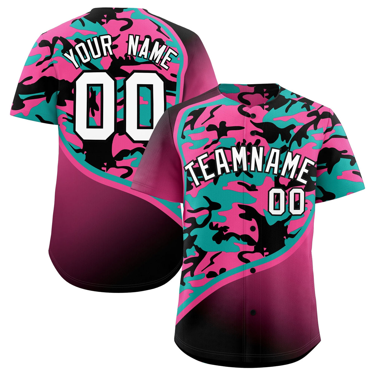 Custom Aqua Pink Black Camo Gradient Fashion Baseball Jersey | Perfect for Training,Sublimation Printed &amp; Stitched,Add Name and Numbern,Perfect for Teams | KXKSHOP
