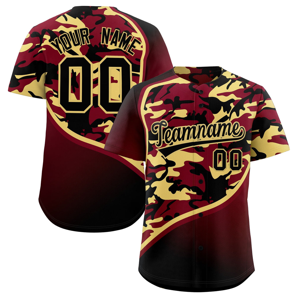 Custom Khaki Crimson Black Camo Gradient Fashion Baseball Jersey | Perfect for Training,Sublimation Printed & Stitched,Add Name and Numbern,Perfect for Teams | KXKSHOP
