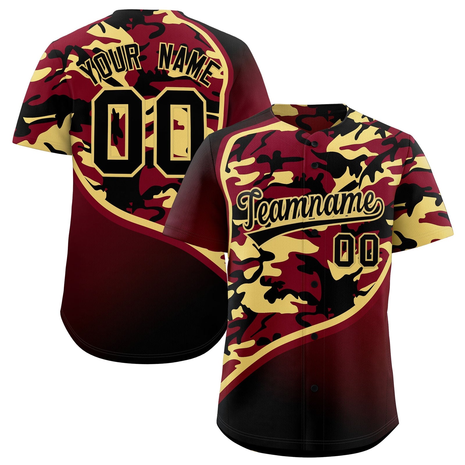 Custom Khaki Crimson Black Camo Gradient Fashion Baseball Jersey | Perfect for Training,Sublimation Printed & Stitched,Add Name and Numbern,Perfect for Teams | KXKSHOP