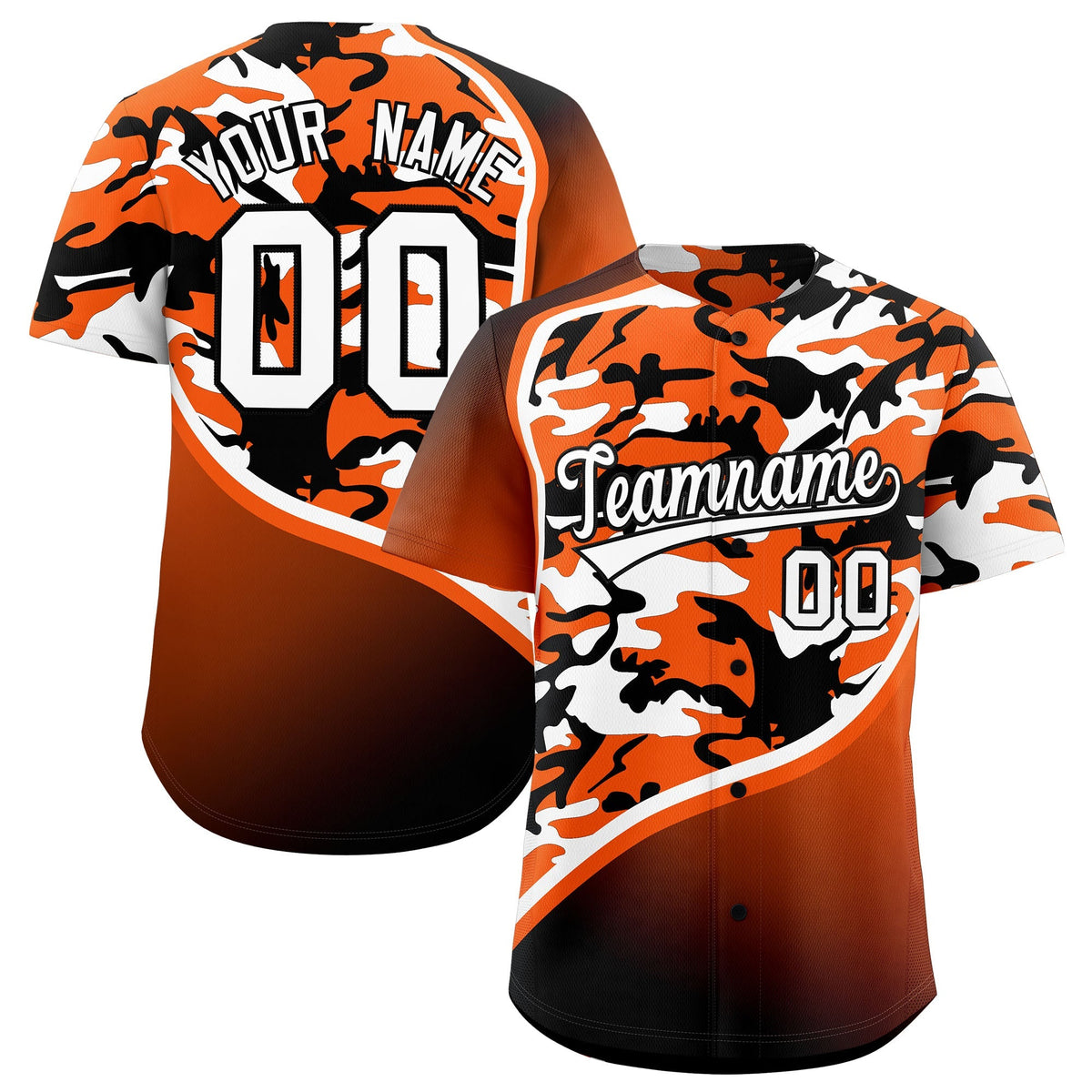 Custom Orange White Black Camo Gradient Fashion Baseball Jersey | Perfect for Training,Sublimation Printed &amp; Stitched,Add Name and Numbern,Perfect for Teams | KXKSHOP