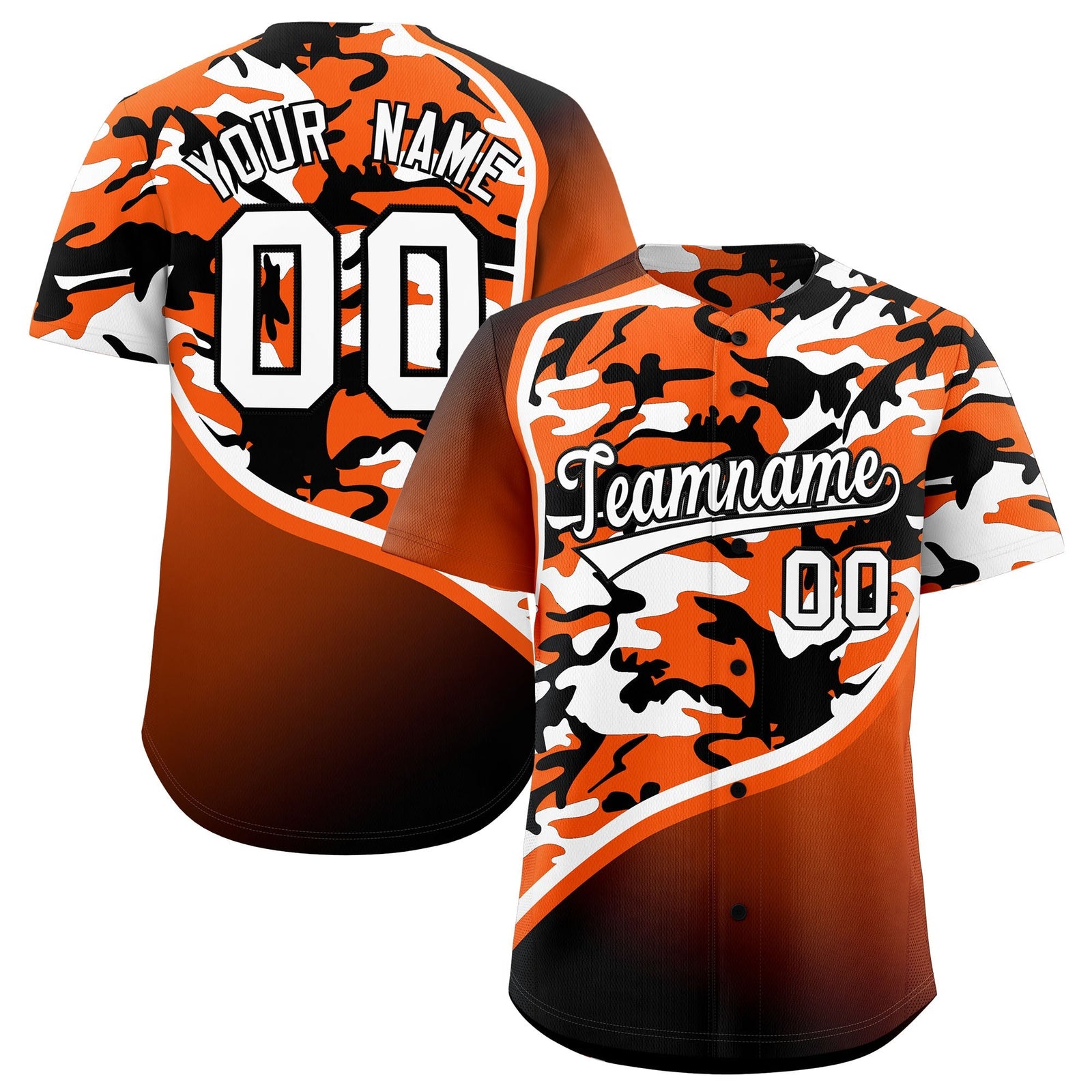 Custom Orange White Black Camo Gradient Fashion Baseball Jersey | Perfect for Training,Sublimation Printed & Stitched,Add Name and Numbern,Perfect for Teams | KXKSHOP