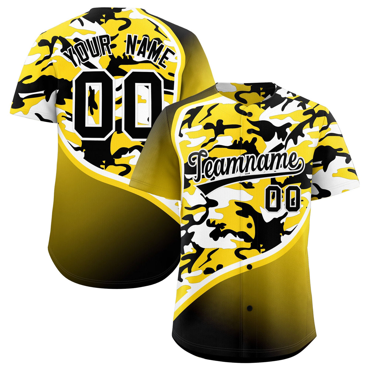 Custom Gold Black White Camo Gradient Fashion Baseball Jersey | Perfect for Training,Sublimation Printed &amp; Stitched,Add Name and Numbern,Perfect for Teams | KXKSHOP