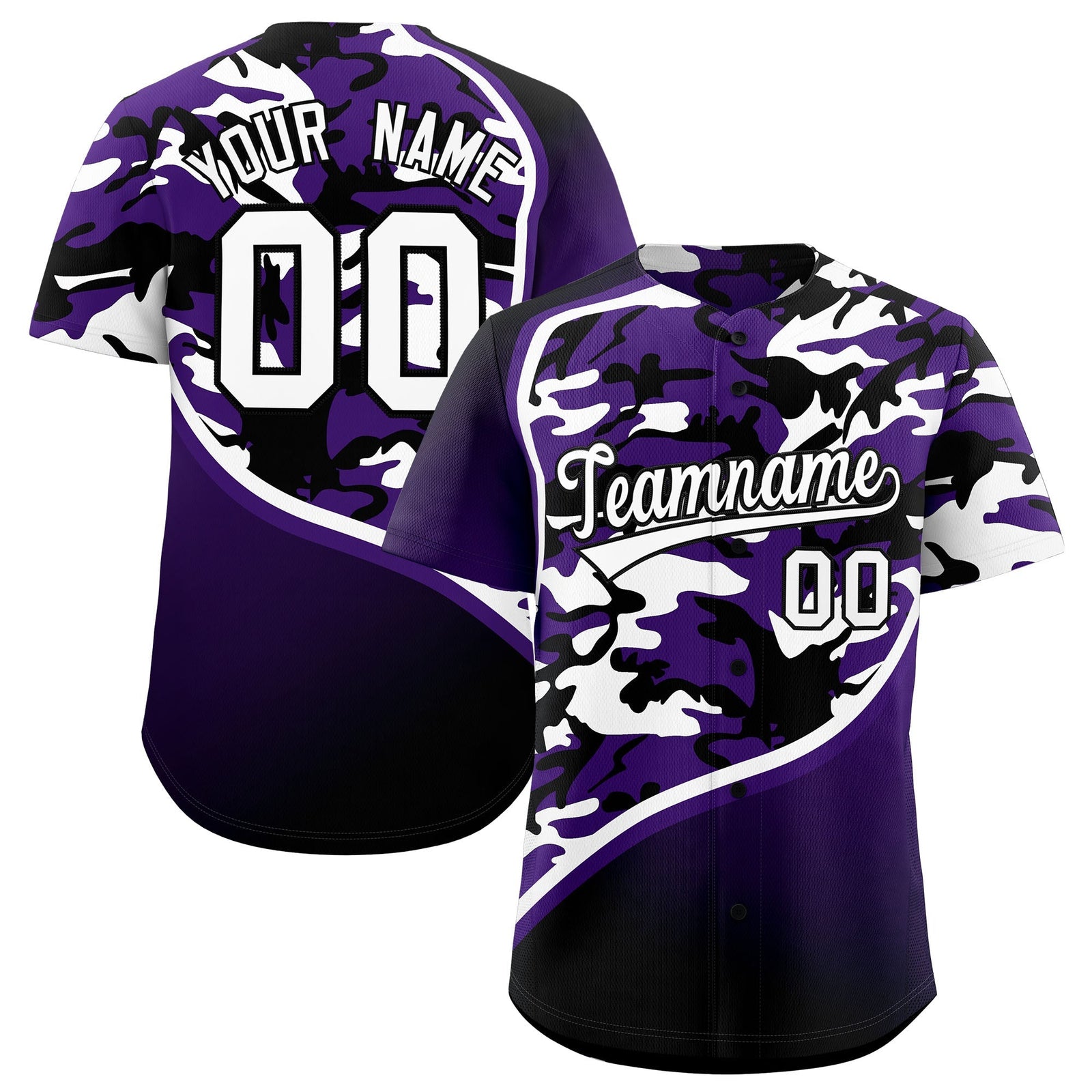 Custom Purple White Black Camo Gradient Fashion Baseball Jersey | Perfect for Training,Sublimation Printed & Stitched,Add Name and Numbern,Perfect for Teams | KXKSHOP