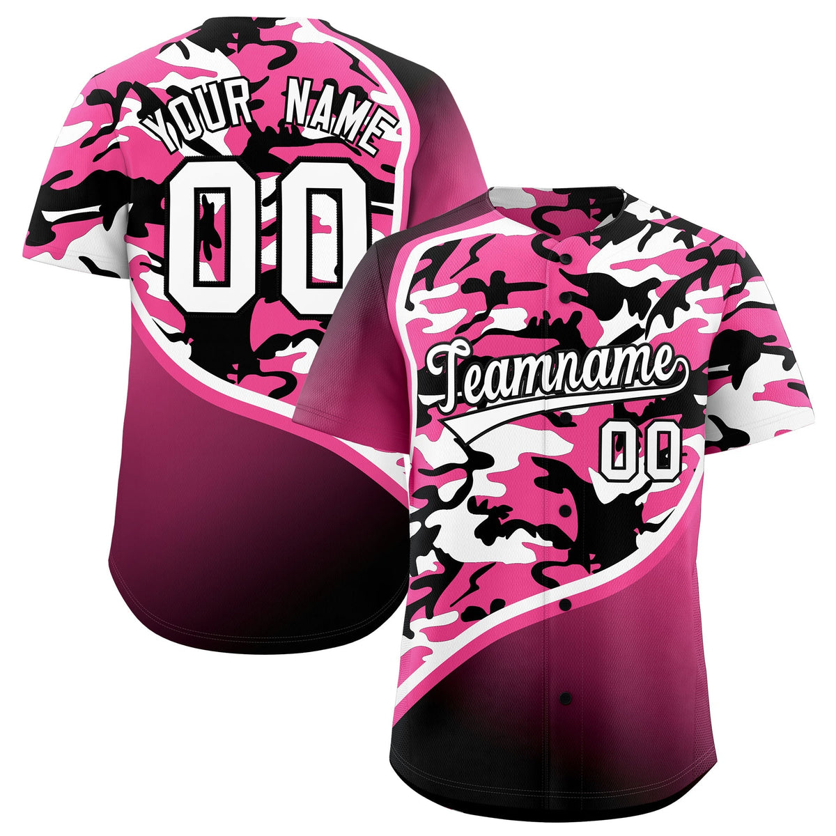 Custom Pink Black White Camo Gradient Fashion Baseball Jersey | Perfect for Training,Sublimation Printed &amp; Stitched,Add Name and Numbern,Perfect for Teams | KXKSHOP