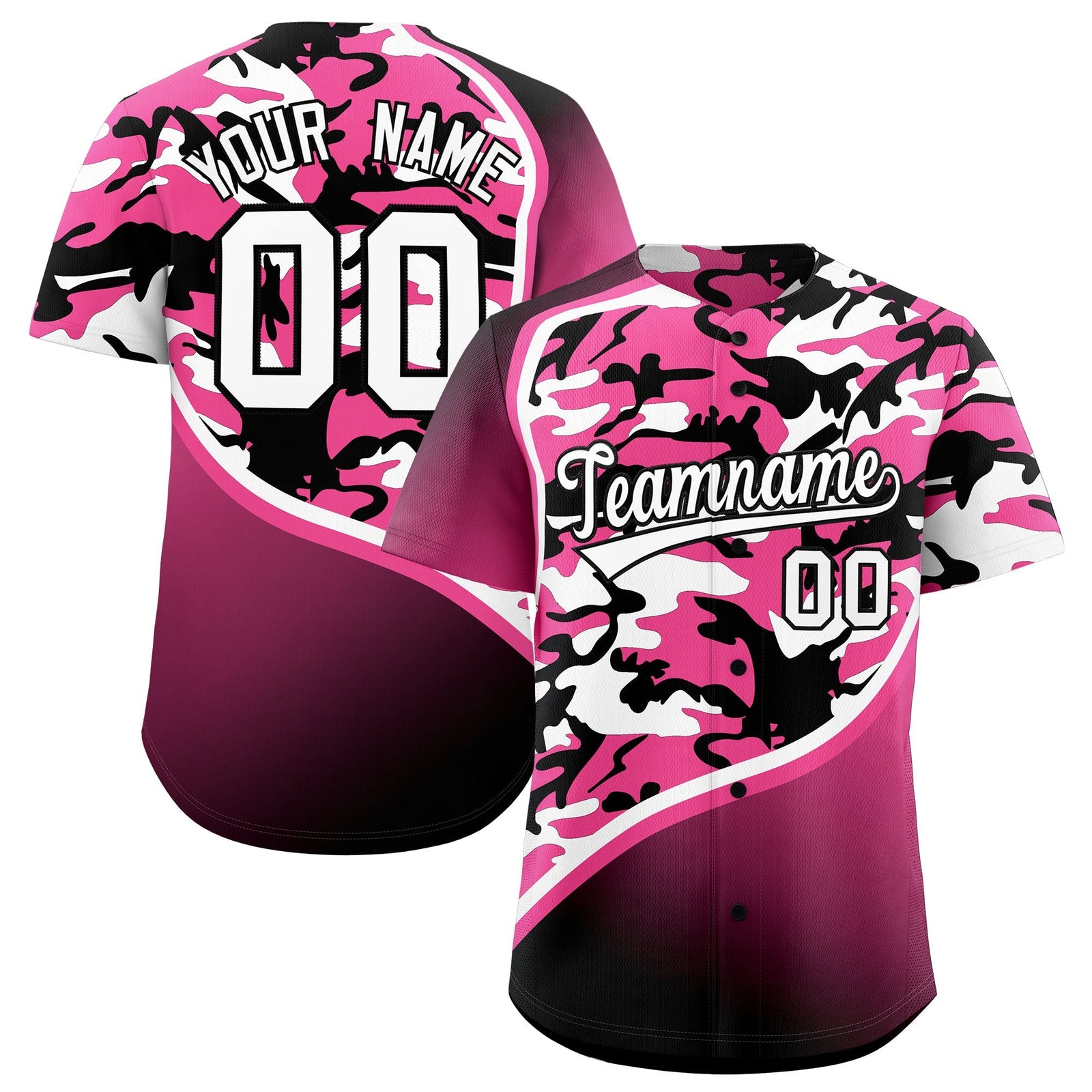 Custom Pink Black White Camo Gradient Fashion Baseball Jersey | Perfect for Training,Sublimation Printed & Stitched,Add Name and Numbern,Perfect for Teams | KXKSHOP
