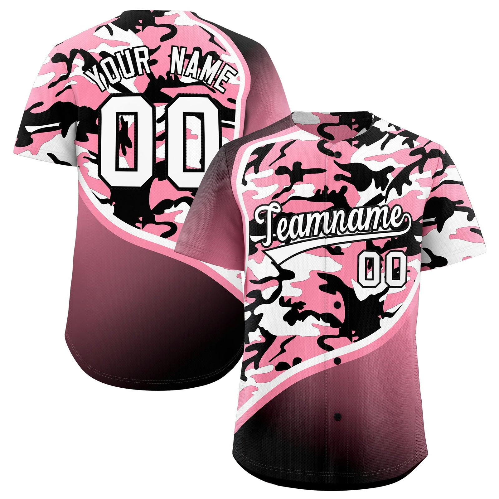 Custom Light Pink Black White Camo Gradient Fashion Baseball Jersey | Perfect for Training,Sublimation Printed & Stitched,Add Name and Numbern,Perfect for Teams | KXKSHOP