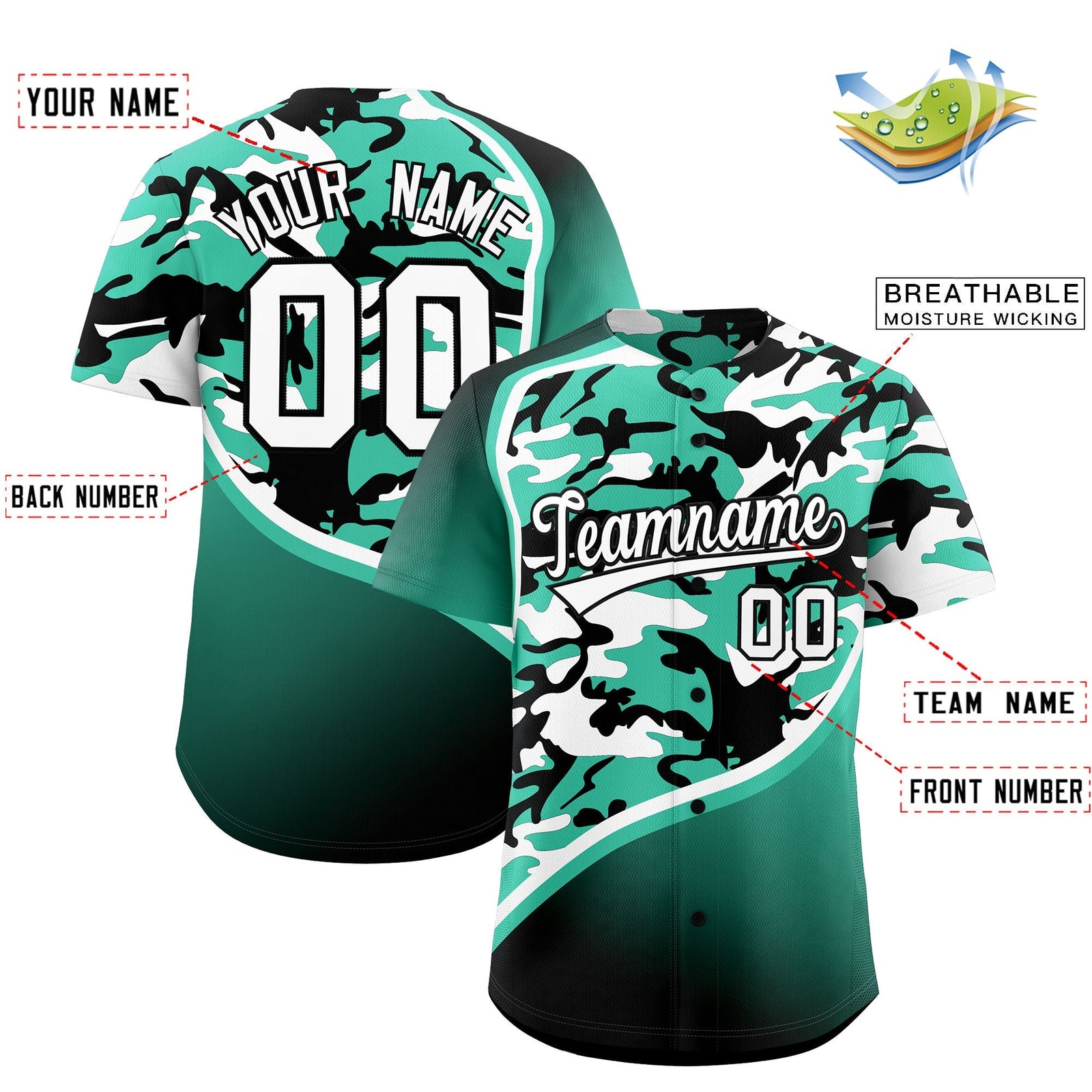 Custom Bright Green Black White Camo Gradient Fashion Baseball Jersey | Perfect for Training,Sublimation Printed & Stitched,Add Name and Numbern,Perfect for Teams | KXKSHOP