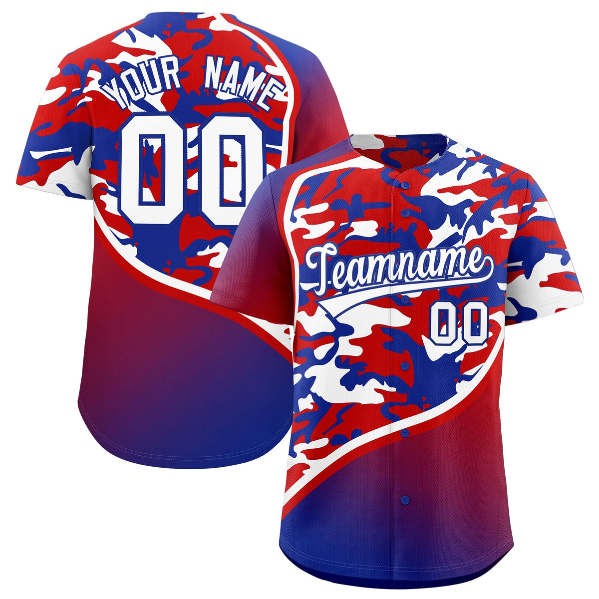 Custom Red White Royal Blue Camo Gradient Fashion Baseball Jersey | Perfect for Training,Sublimation Printed &amp; Stitched,Add Name and Numbern,Perfect for Teams | KXKSHOP