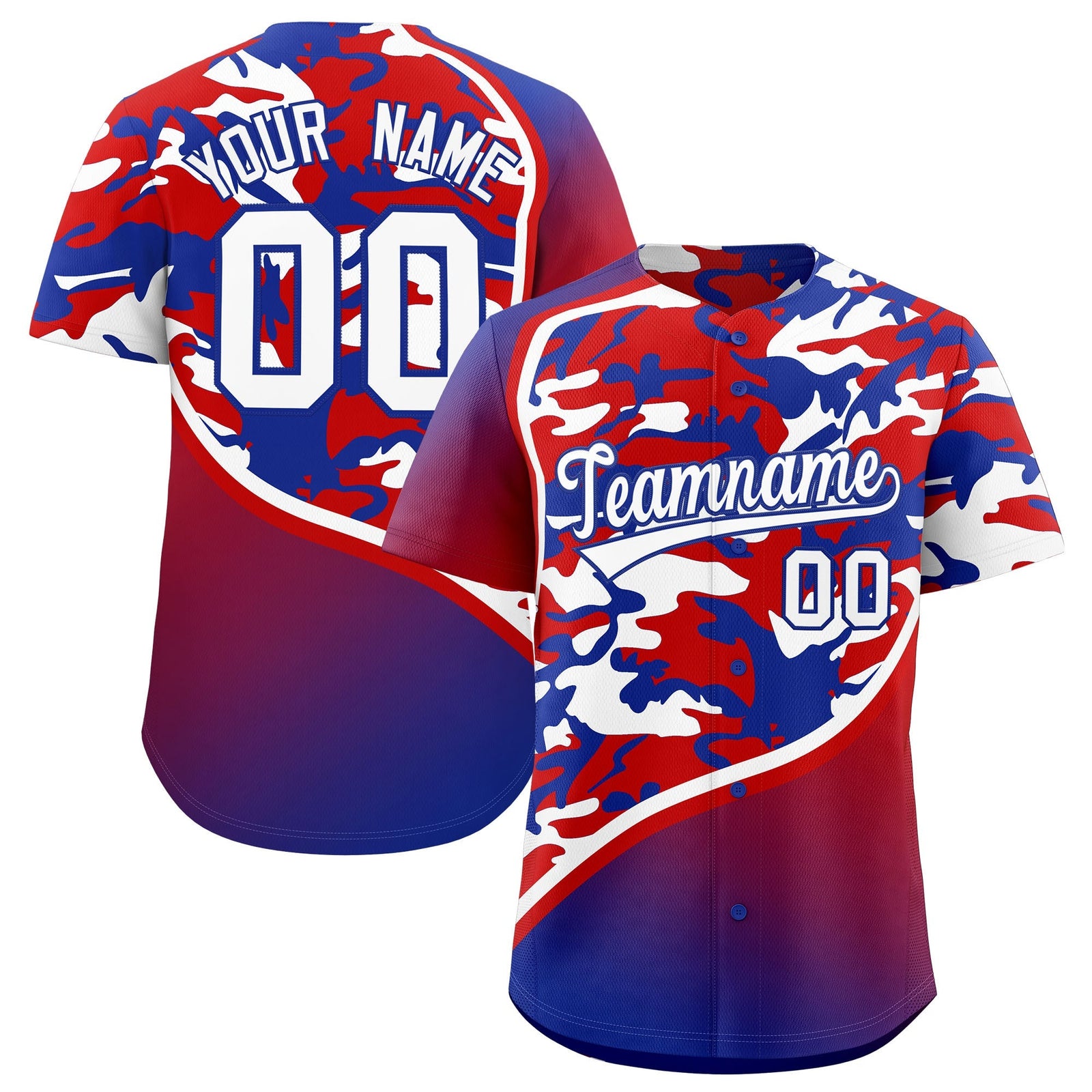 Custom Red White Royal Blue Camo Gradient Fashion Baseball Jersey | Perfect for Training,Sublimation Printed & Stitched,Add Name and Numbern,Perfect for Teams | KXKSHOP