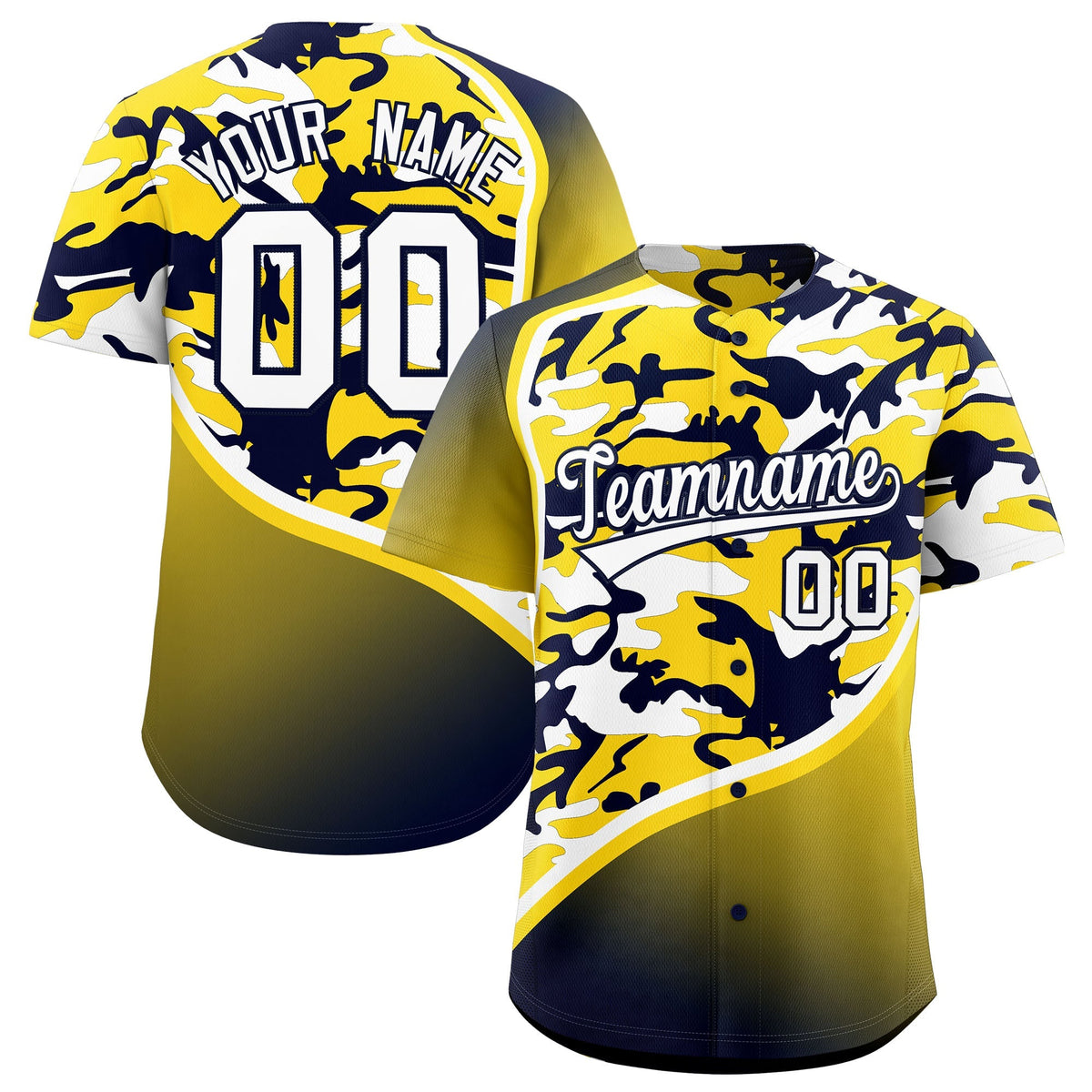 Custom Gold Navy White Camo Gradient Fashion Baseball Jersey | Perfect for Training,Sublimation Printed &amp; Stitched,Add Name and Numbern,Perfect for Teams | KXKSHOP