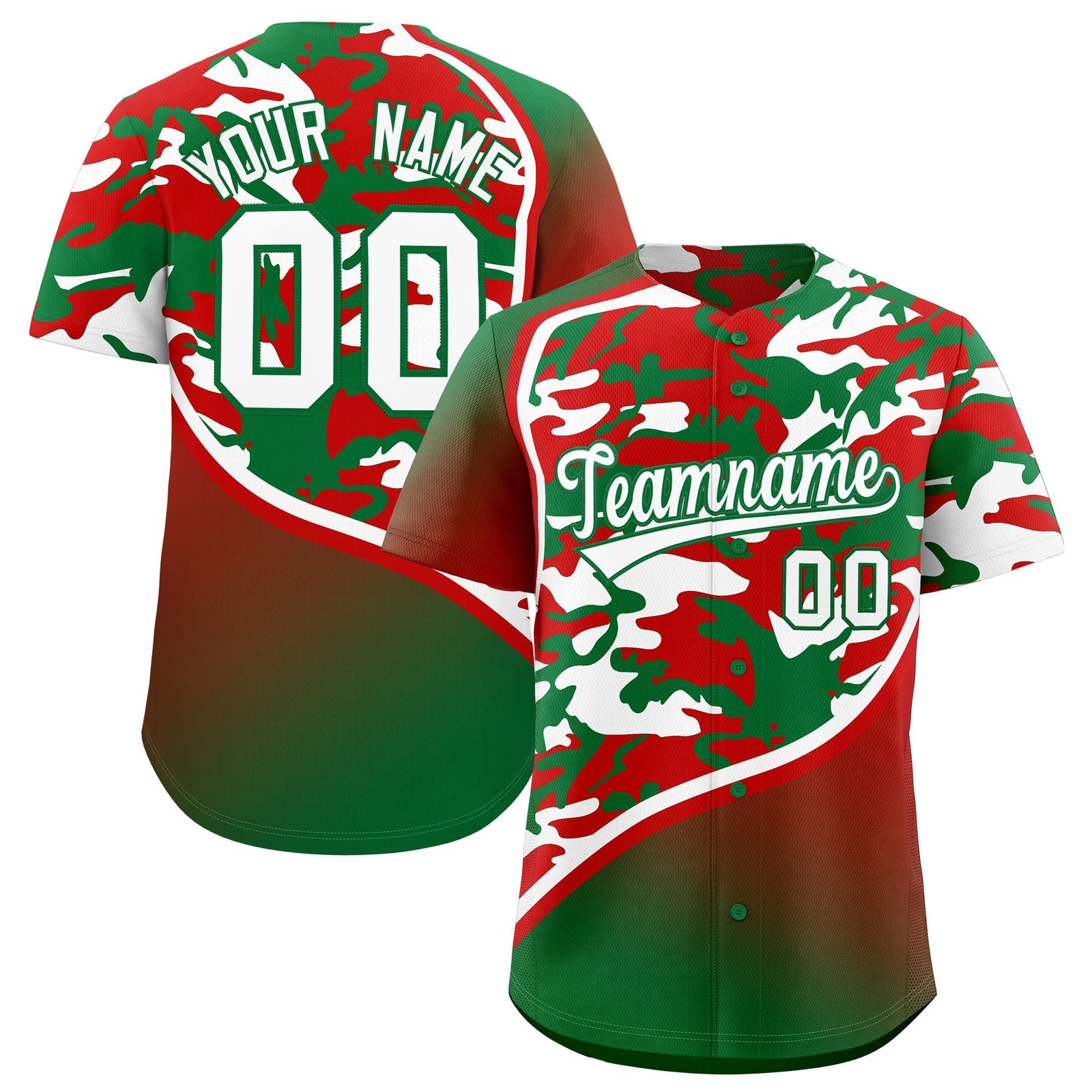 Custom Red Kelly Green White Camo Gradient Fashion Baseball Jersey | Perfect for Training,Sublimation Printed & Stitched,Add Name and Numbern,Perfect for Teams | KXKSHOP