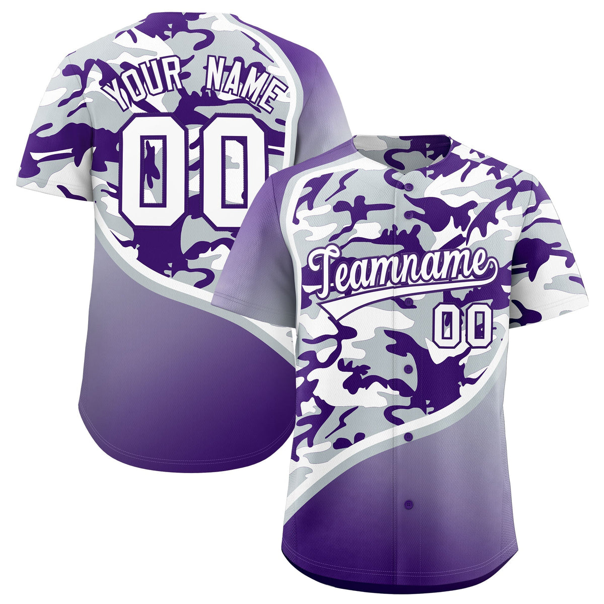 Custom Silver Purple White Camo Gradient Fashion Baseball Jersey | Perfect for Training,Sublimation Printed & Stitched,Add Name and Numbern,Perfect for Teams | KXKSHOP