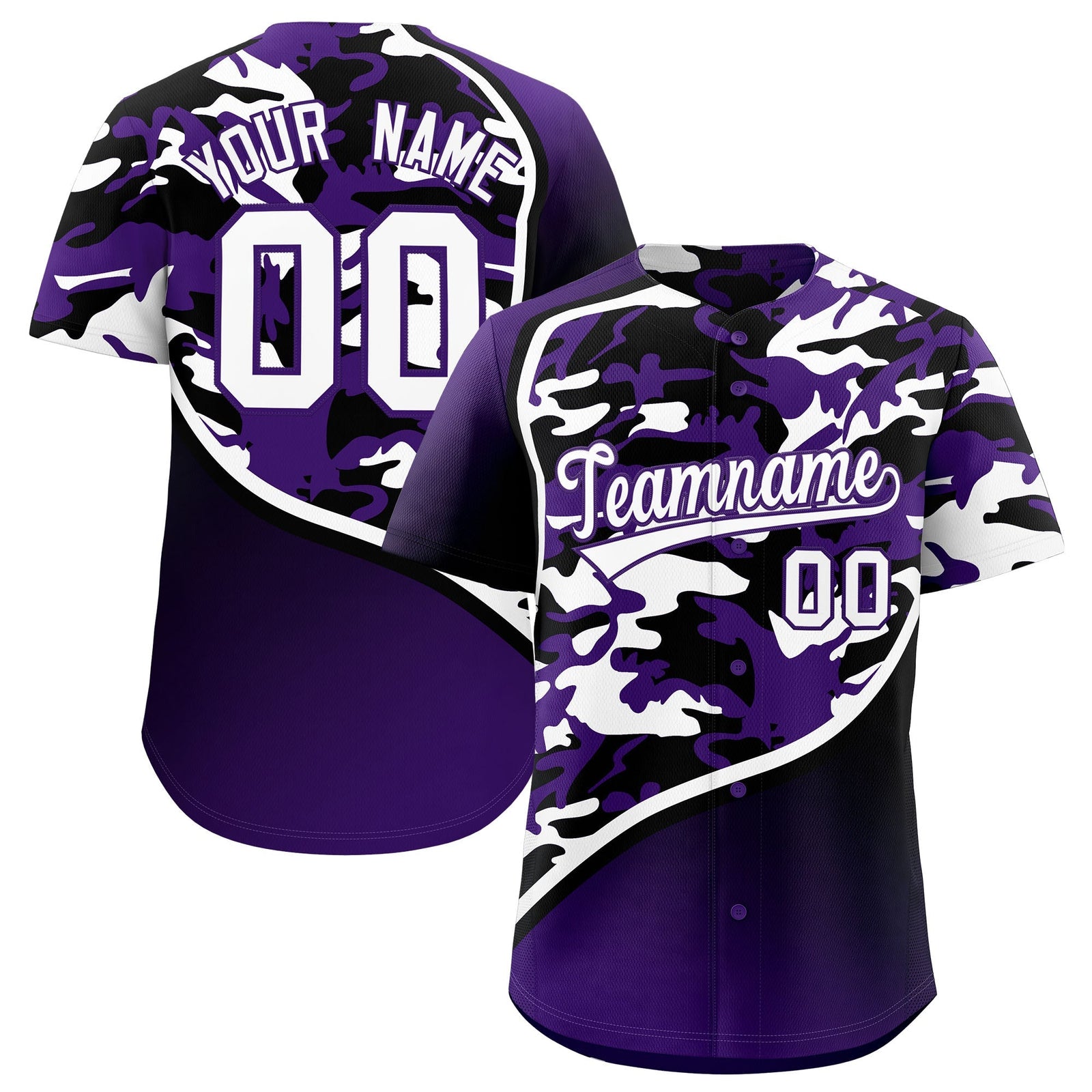Custom Purple Black White Camo Gradient Fashion Baseball Jersey | Perfect for Training,Sublimation Printed & Stitched,Add Name and Numbern,Perfect for Teams | KXKSHOP