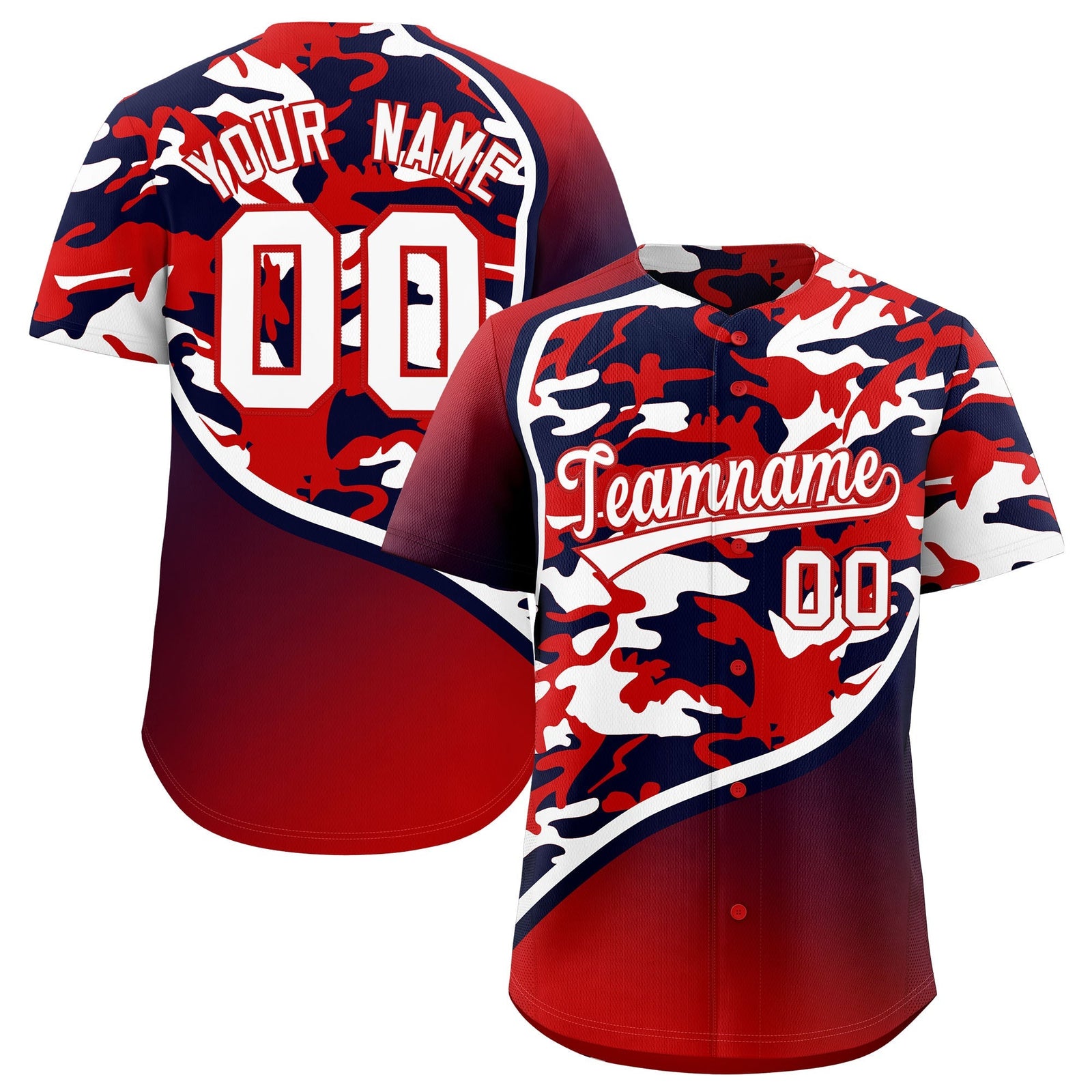 Custom Red Navy White Camo Gradient Fashion Baseball Jersey | Perfect for Training,Sublimation Printed & Stitched,Add Name and Numbern,Perfect for Teams | KXKSHOP