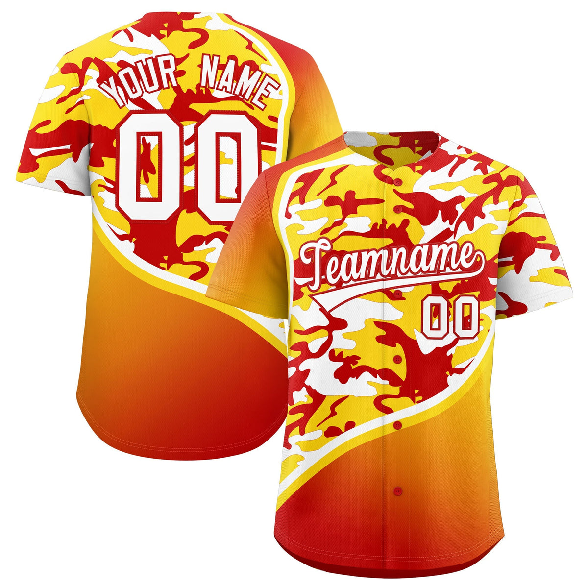 Custom Gold Red White Camo Gradient Fashion Baseball Jersey | Perfect for Training,Sublimation Printed &amp; Stitched,Add Name and Numbern,Perfect for Teams | KXKSHOP