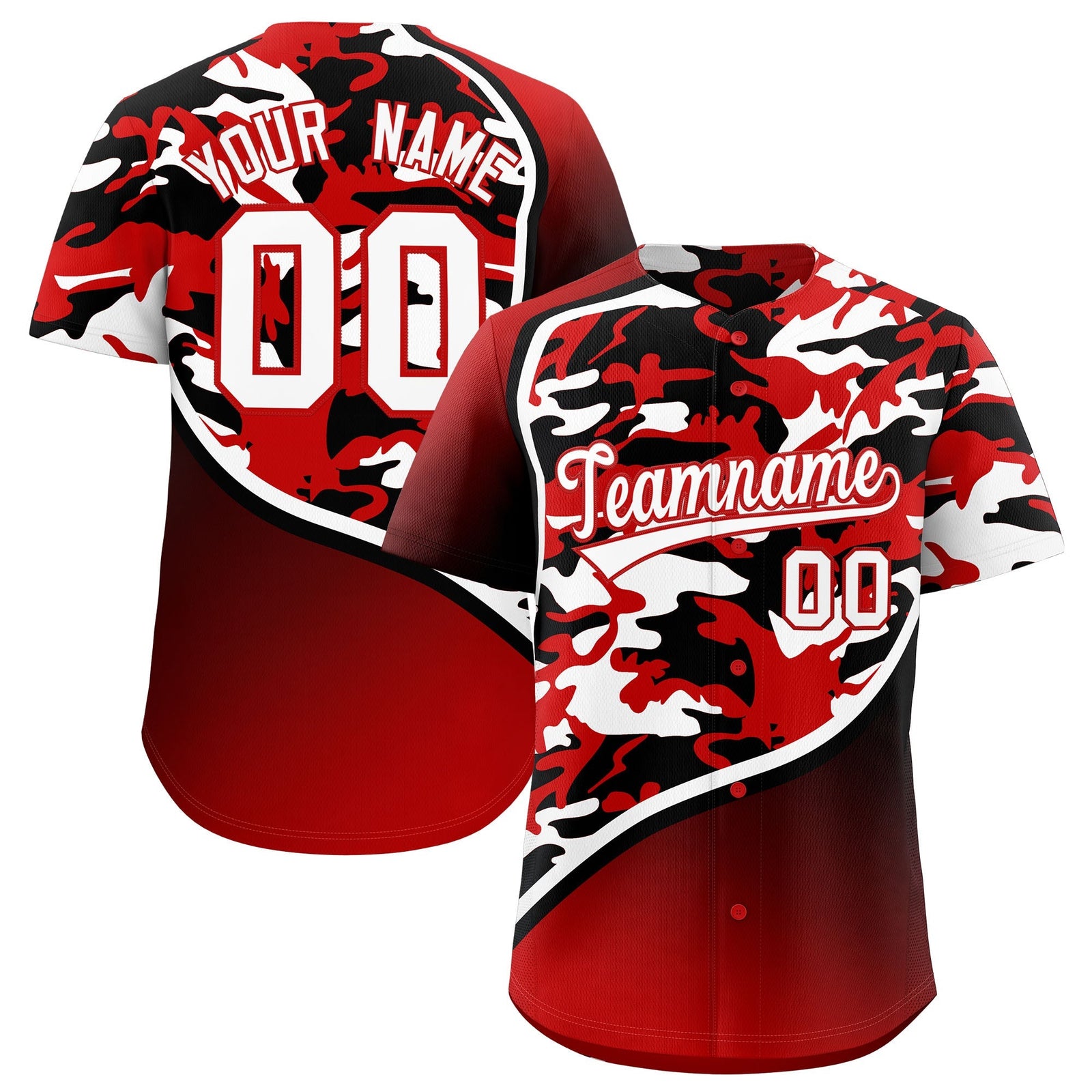 Custom Red Black White Camo Gradient Fashion Baseball Jersey | Perfect for Training,Sublimation Printed & Stitched,Add Name and Numbern,Perfect for Teams | KXKSHOP